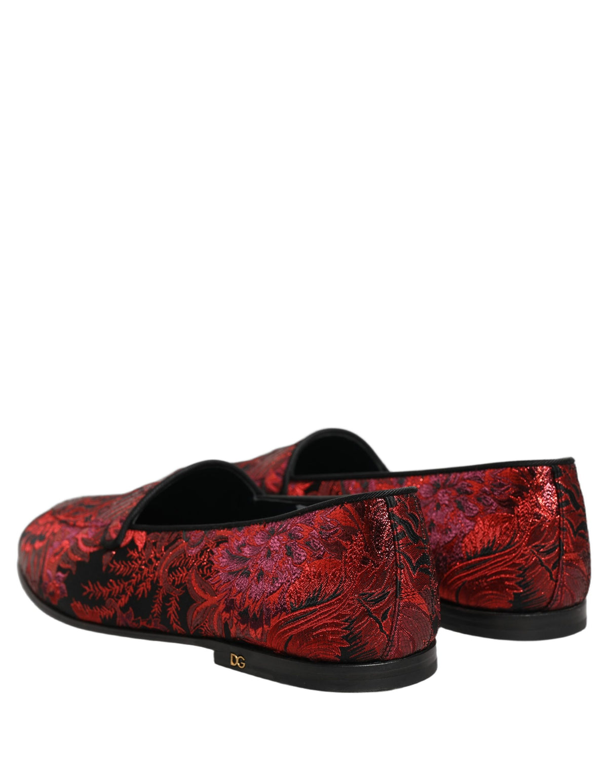 Dolce & Gabbana Red Floral Jacquard Slip On Loafers Men's Shoes