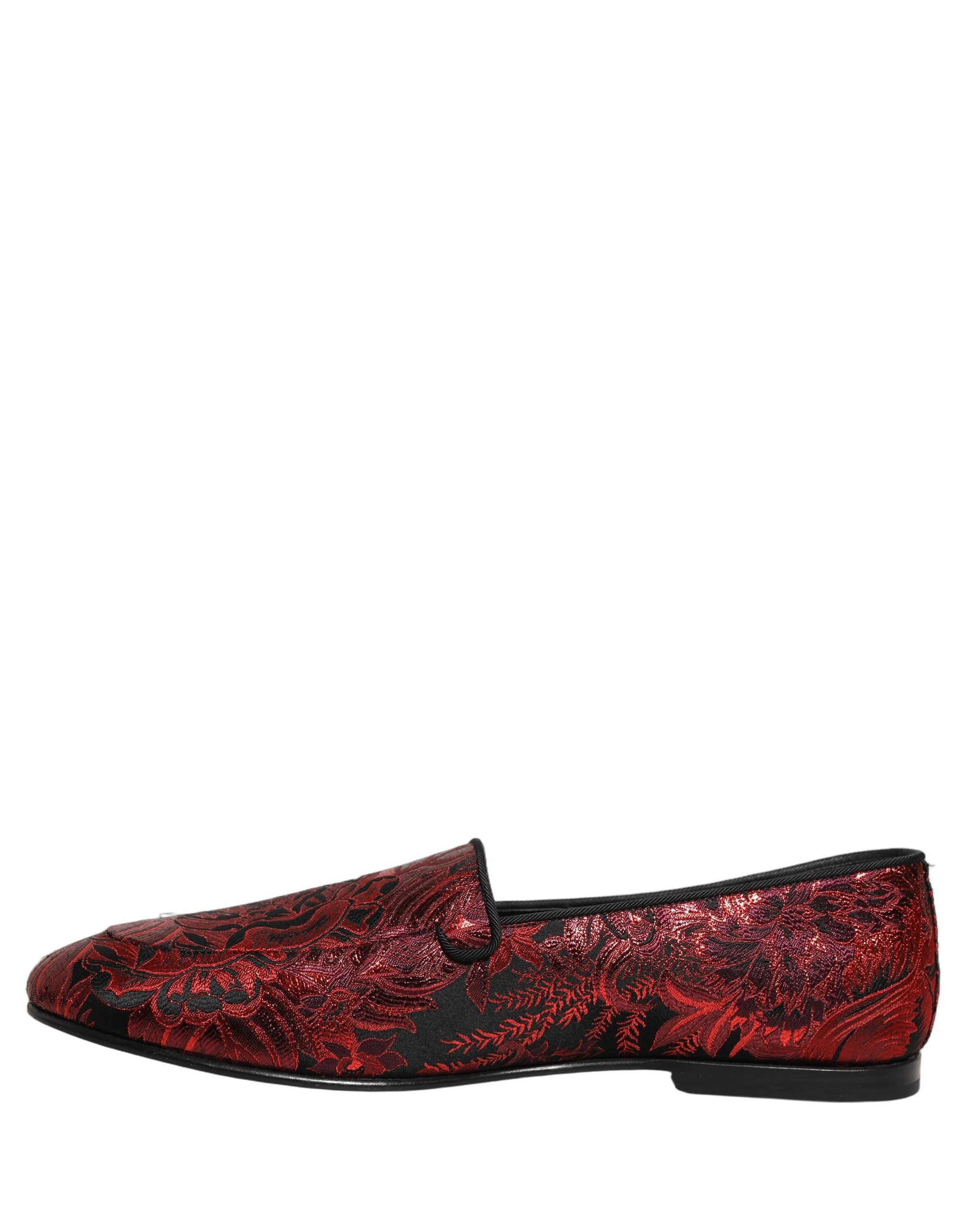 Dolce & Gabbana Red Floral Jacquard Slip On Loafers Men's Shoes