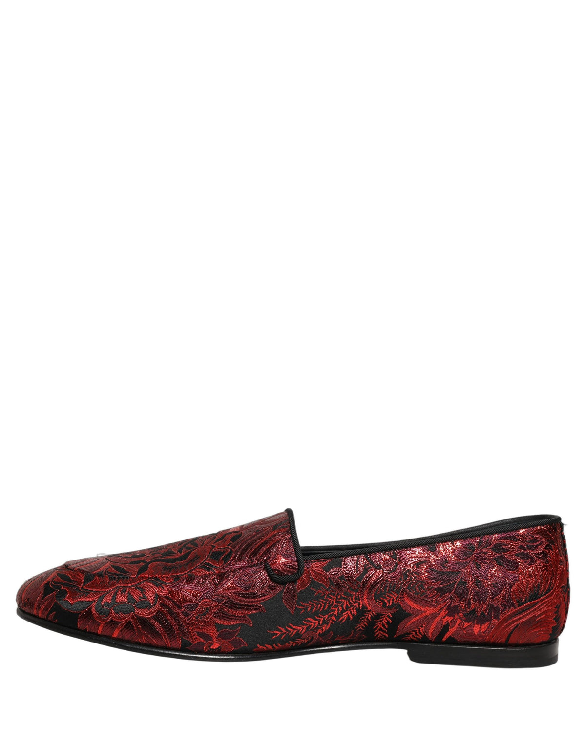 Dolce & Gabbana Red Floral Jacquard Slip On Loafers Men's Shoes