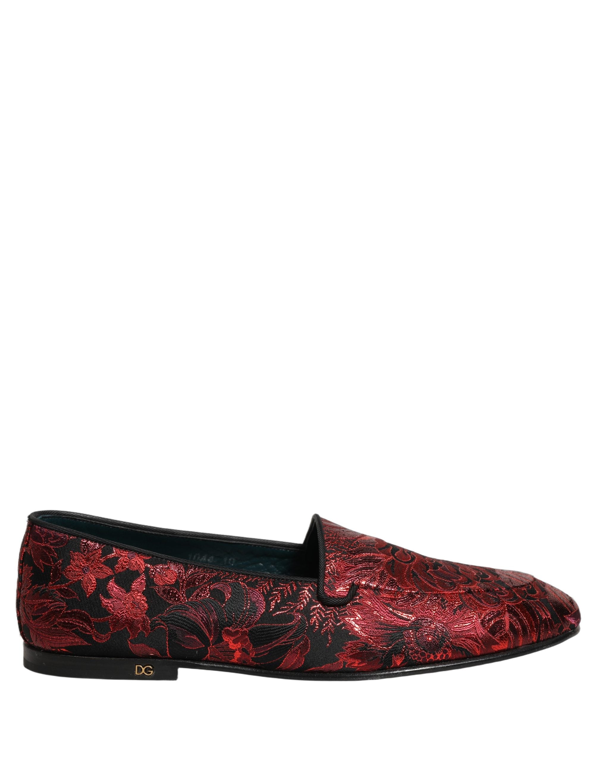 Dolce & Gabbana Red Floral Jacquard Slip On Loafers Men's Shoes