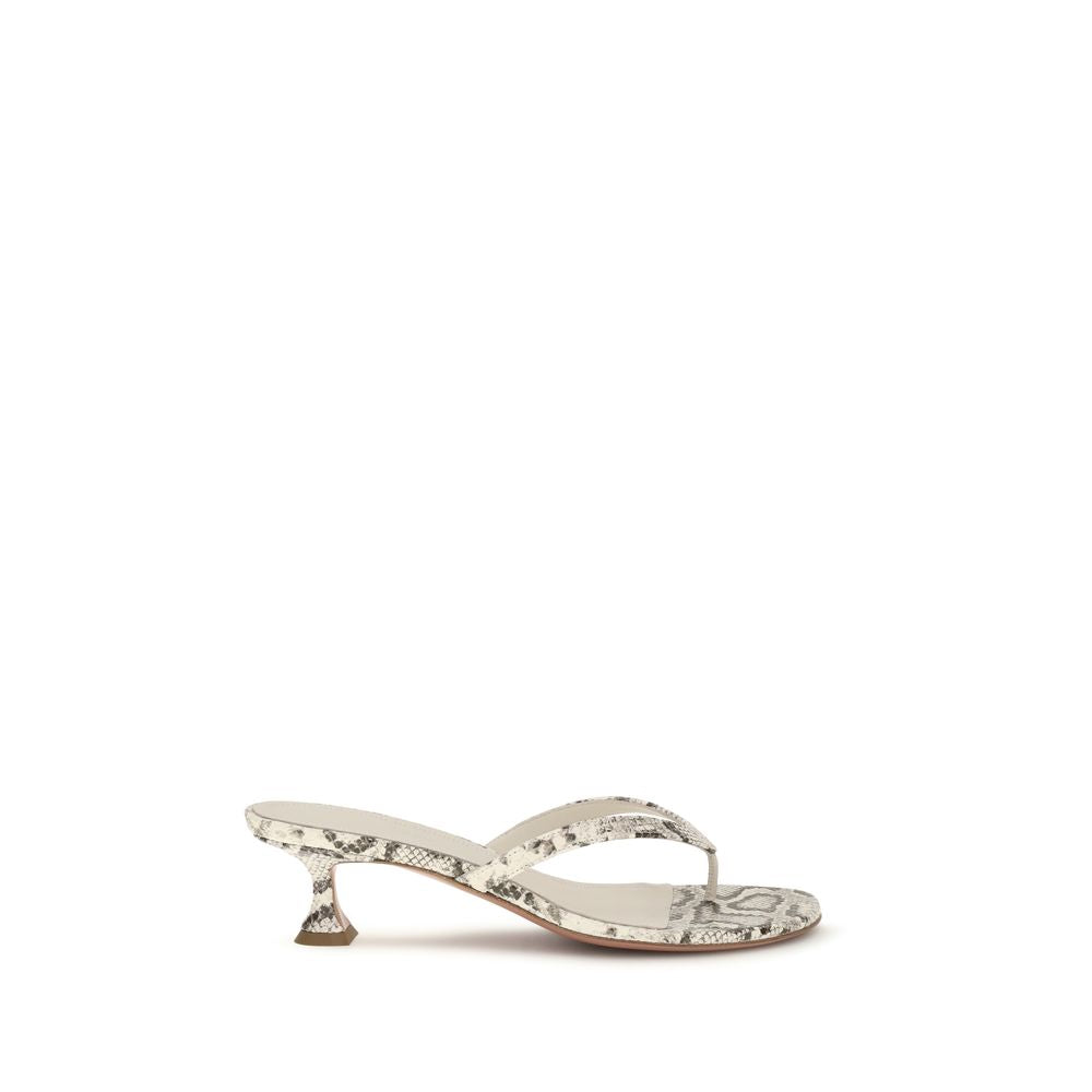 Amina Muaddi Gray Calf Leather Bos Taurus Flat Women's Sandals