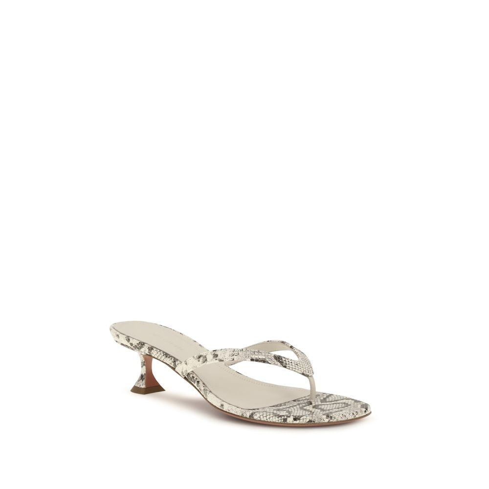 Amina Muaddi Gray Calf Leather Bos Taurus Flat Women's Sandals