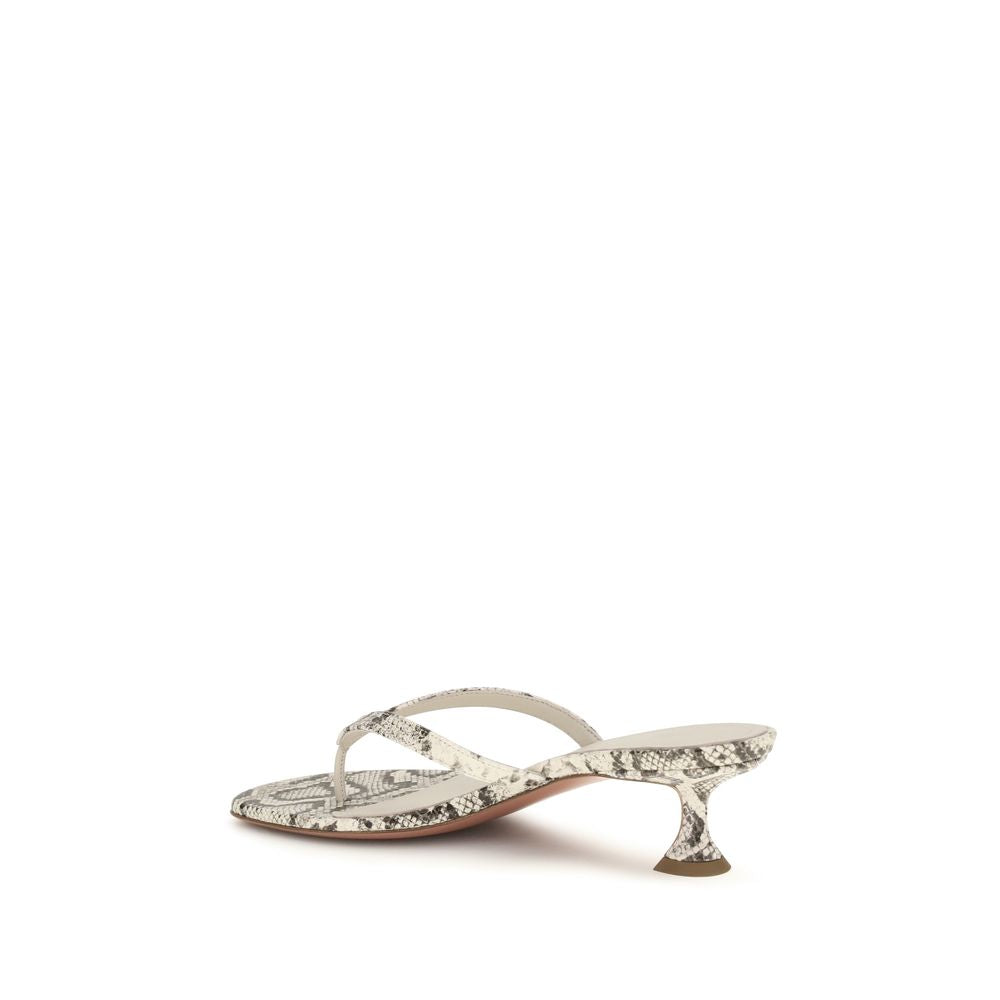 Amina Muaddi Gray Calf Leather Bos Taurus Flat Women's Sandals