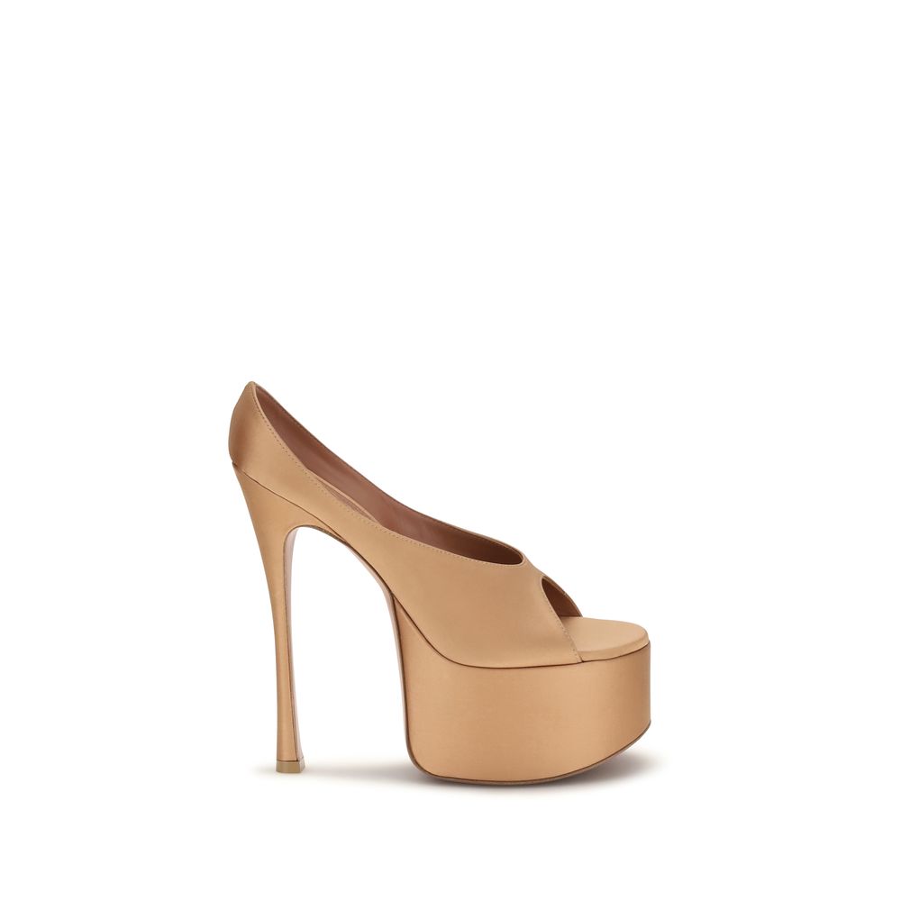 Amina Muaddi Beige Silk Platform Women's Pumps