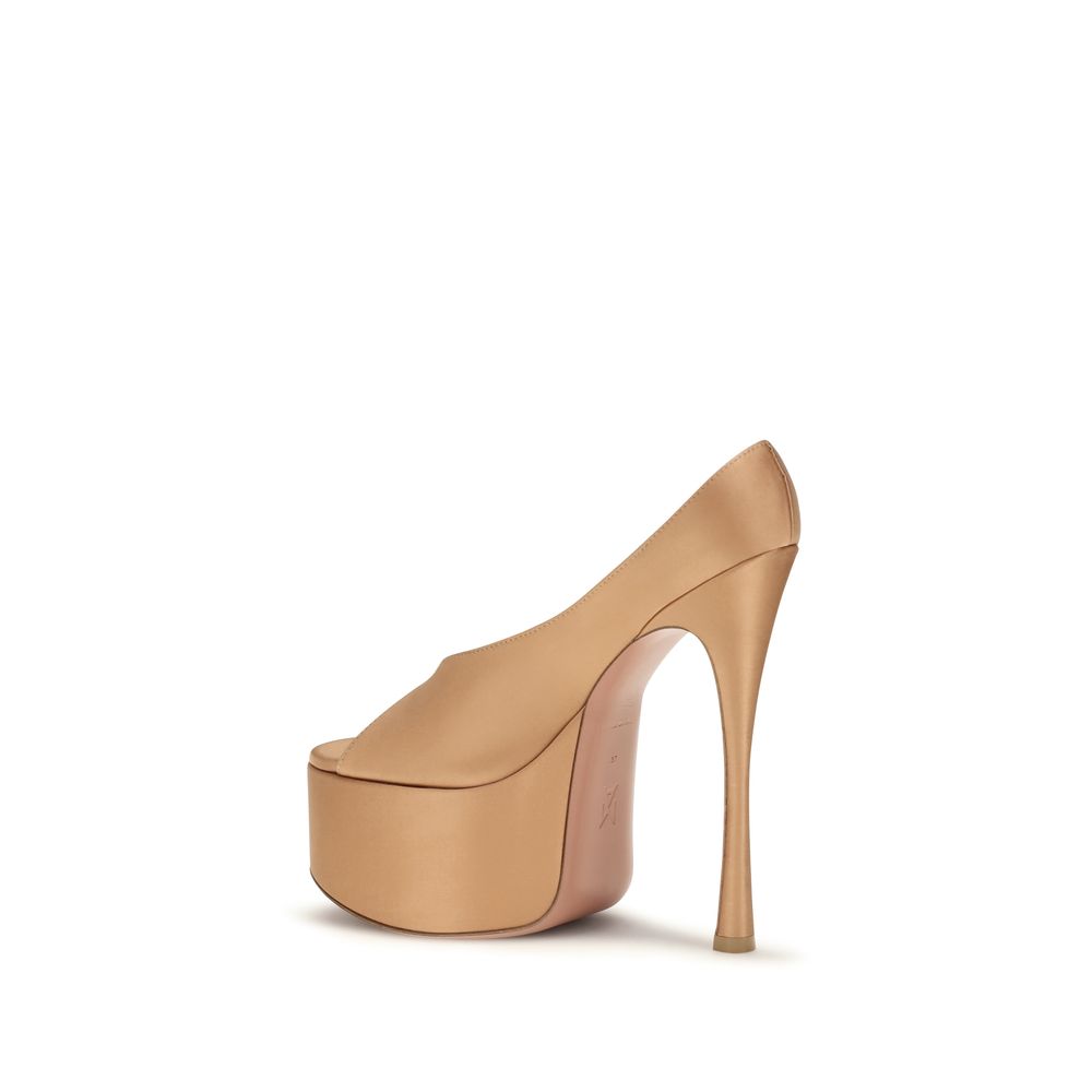 Amina Muaddi Beige Silk Platform Women's Pumps