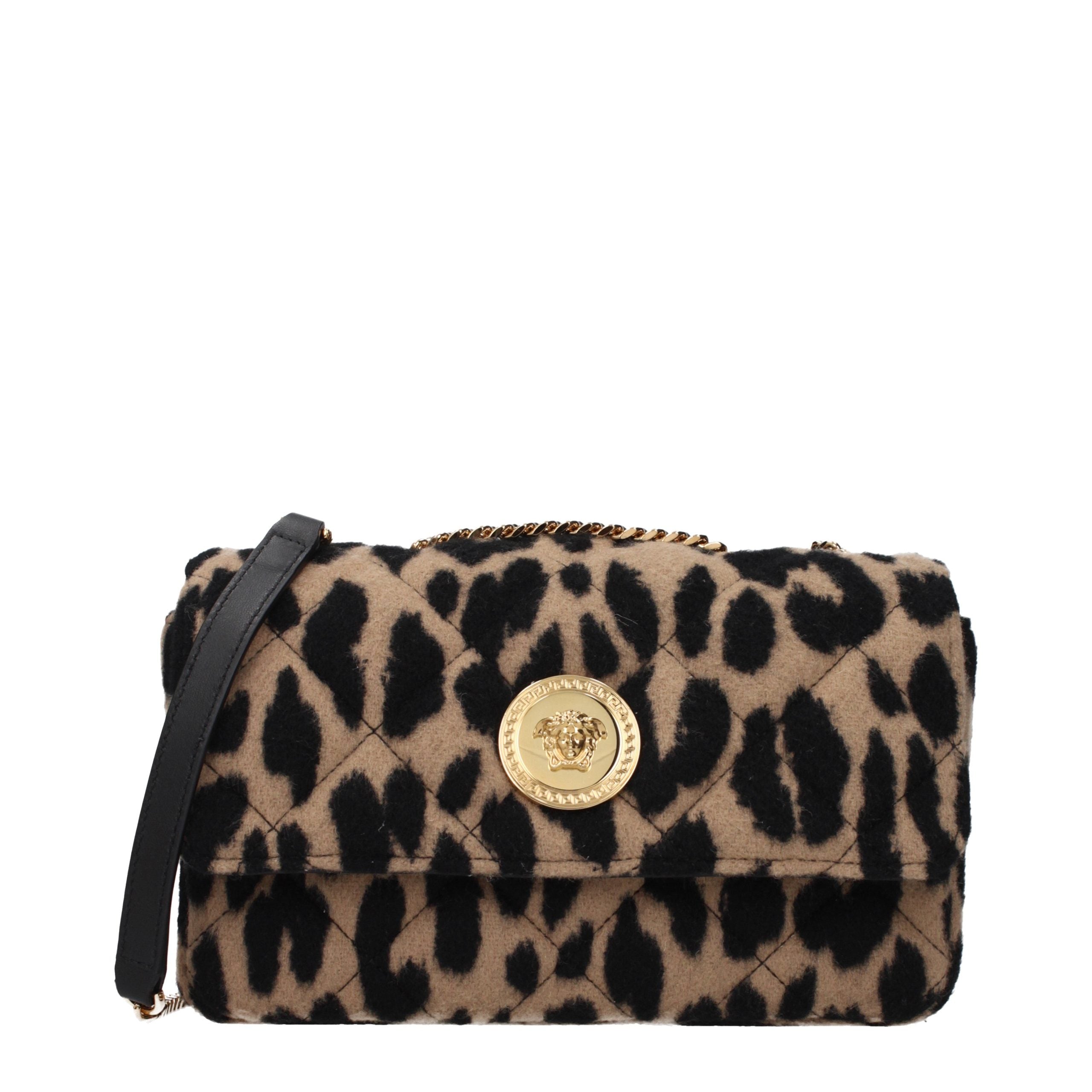 Versace Brown Wool Shoulder Women's Bag