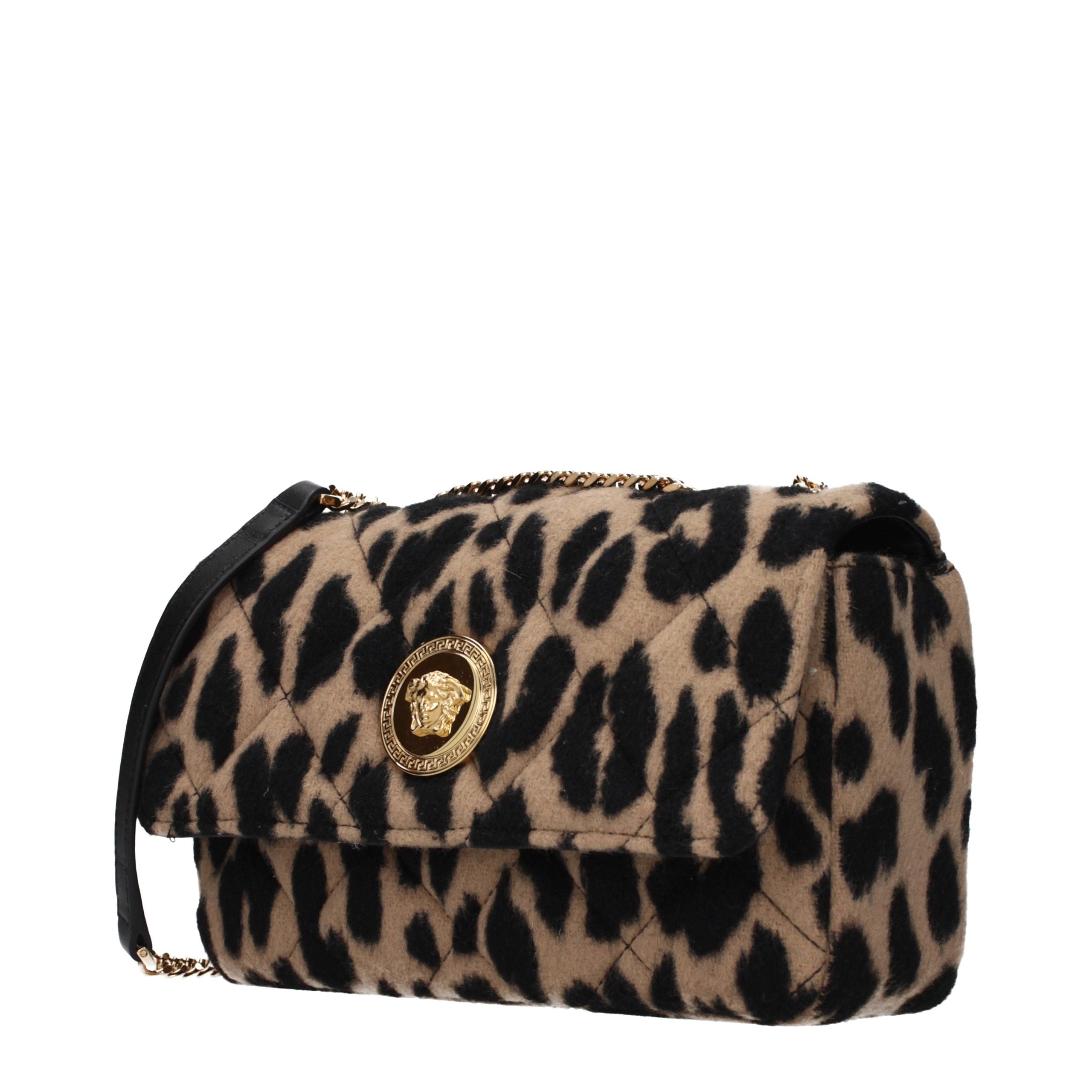 Versace Brown Wool Shoulder Women's Bag
