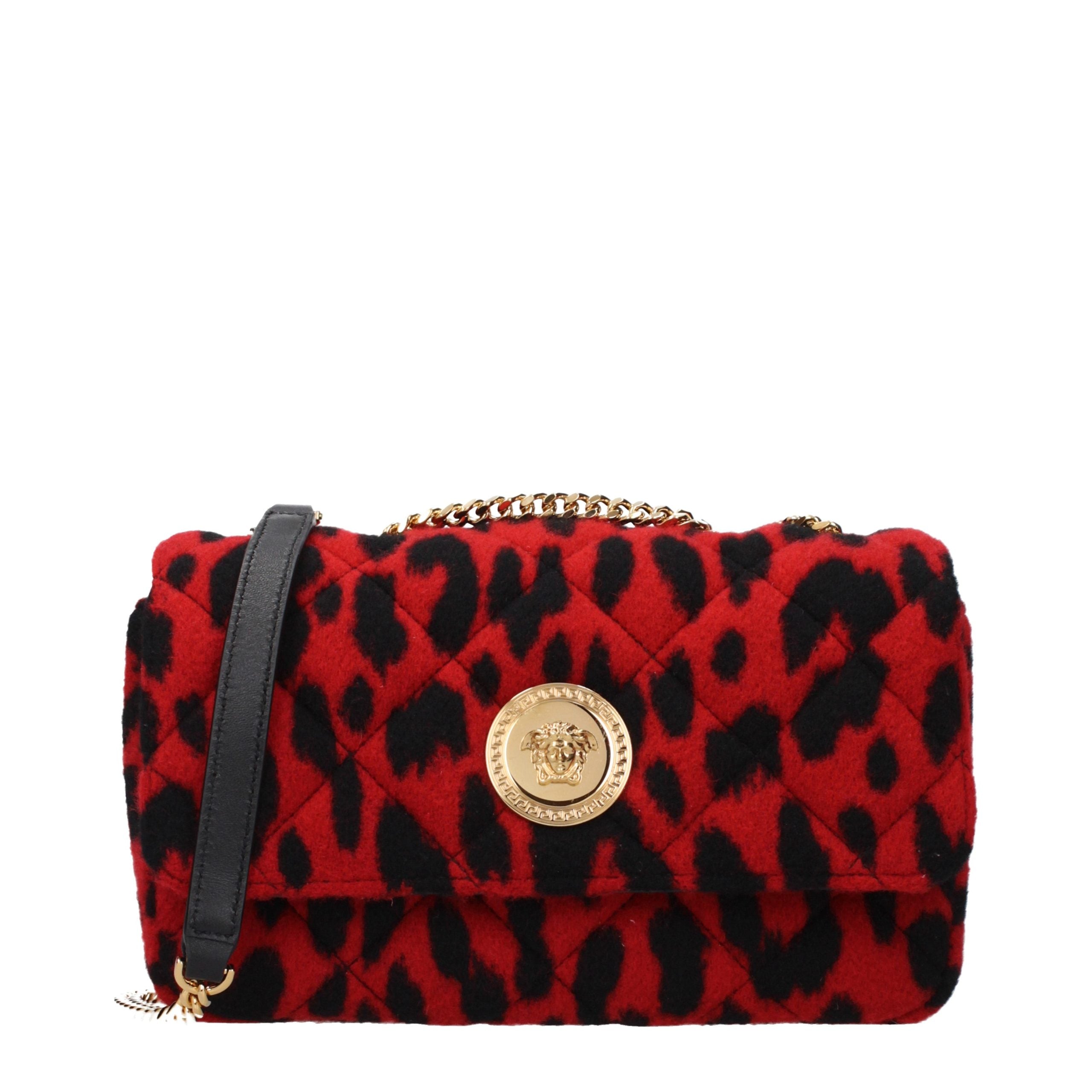 Versace Red Wool Shoulder Women's Bag
