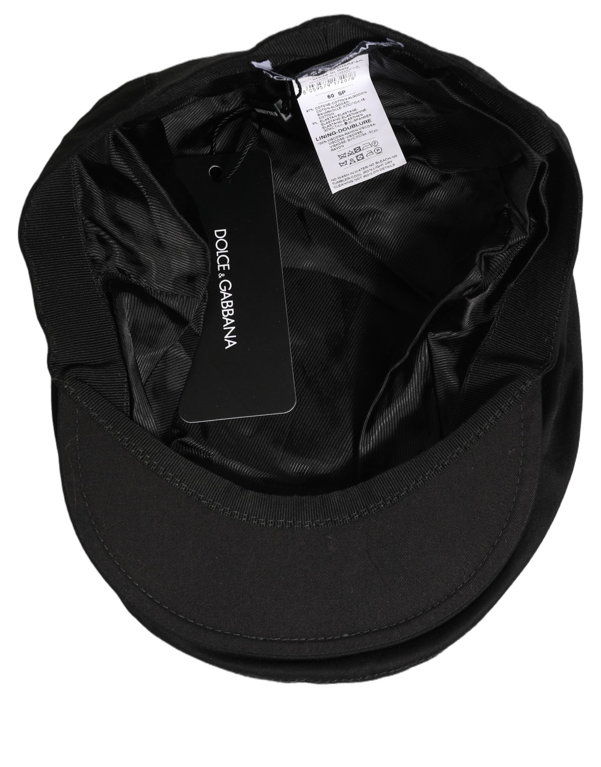Dolce & Gabbana Men Black Cotton Stretch Newsboy Cloth Capello Men's Hat