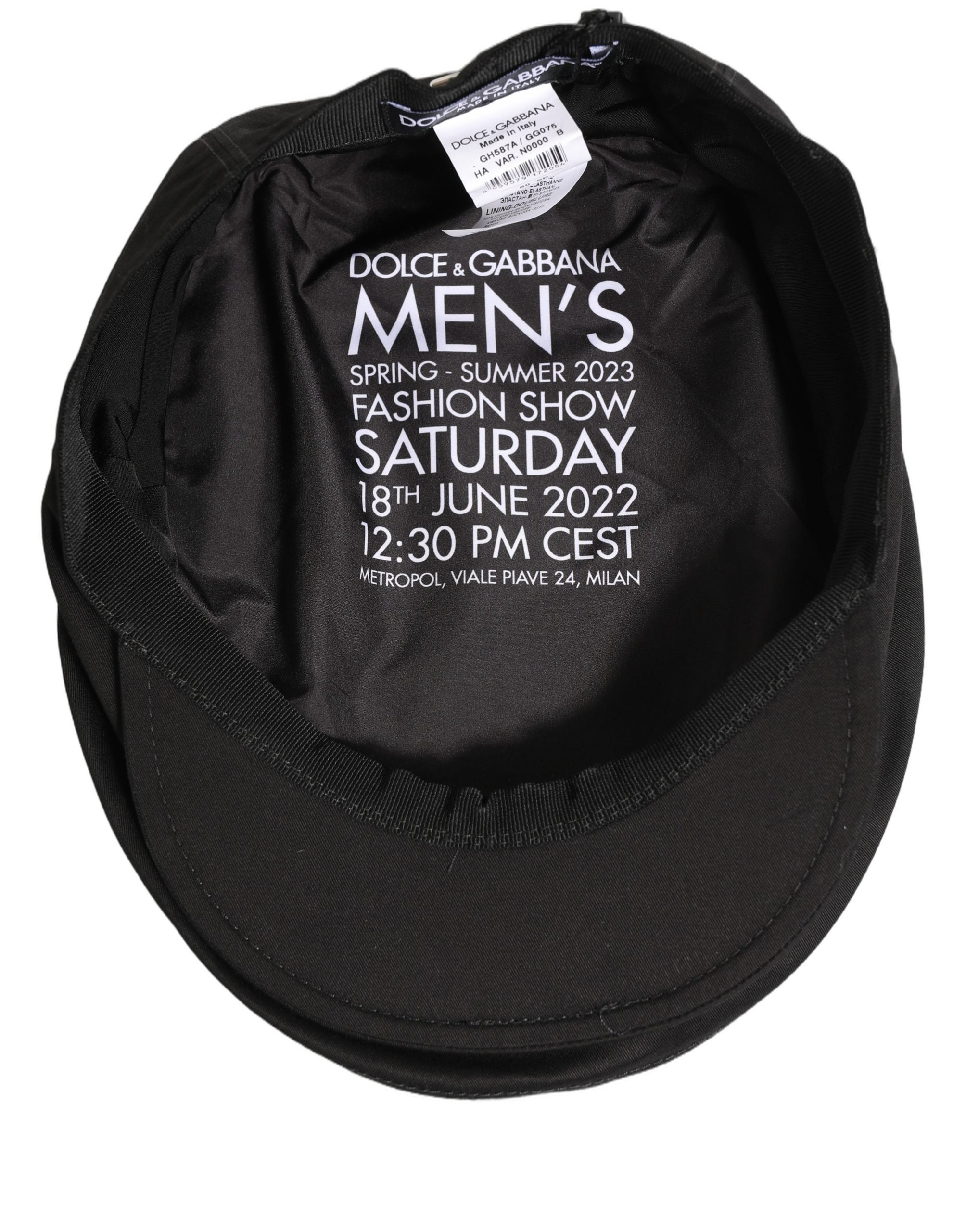 Dolce & Gabbana Men Black Cotton Stretch Newsboy Cloth Capello Men's Hat