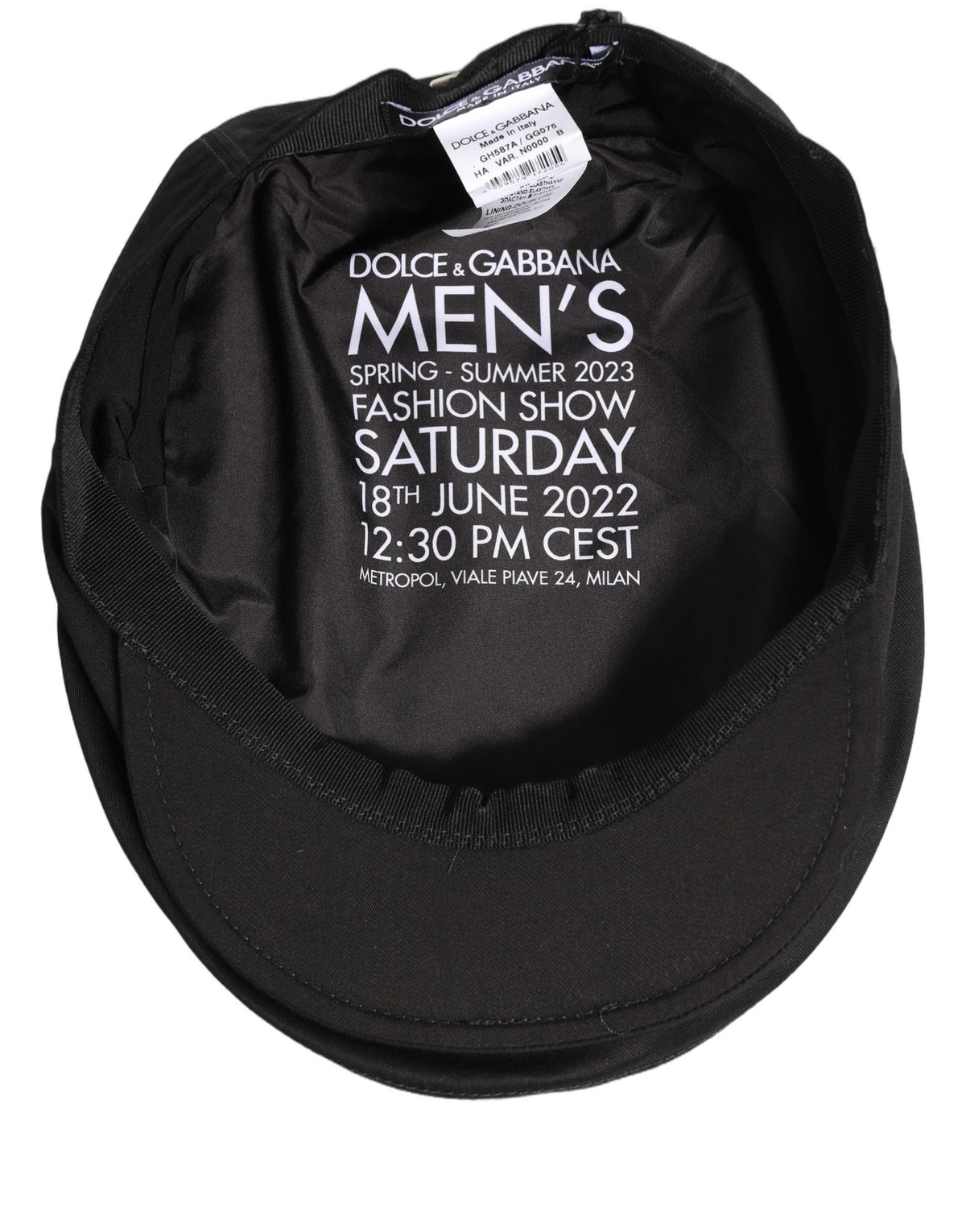 Dolce & Gabbana Men Black Cotton Stretch Newsboy Cloth Capello Men's Hat