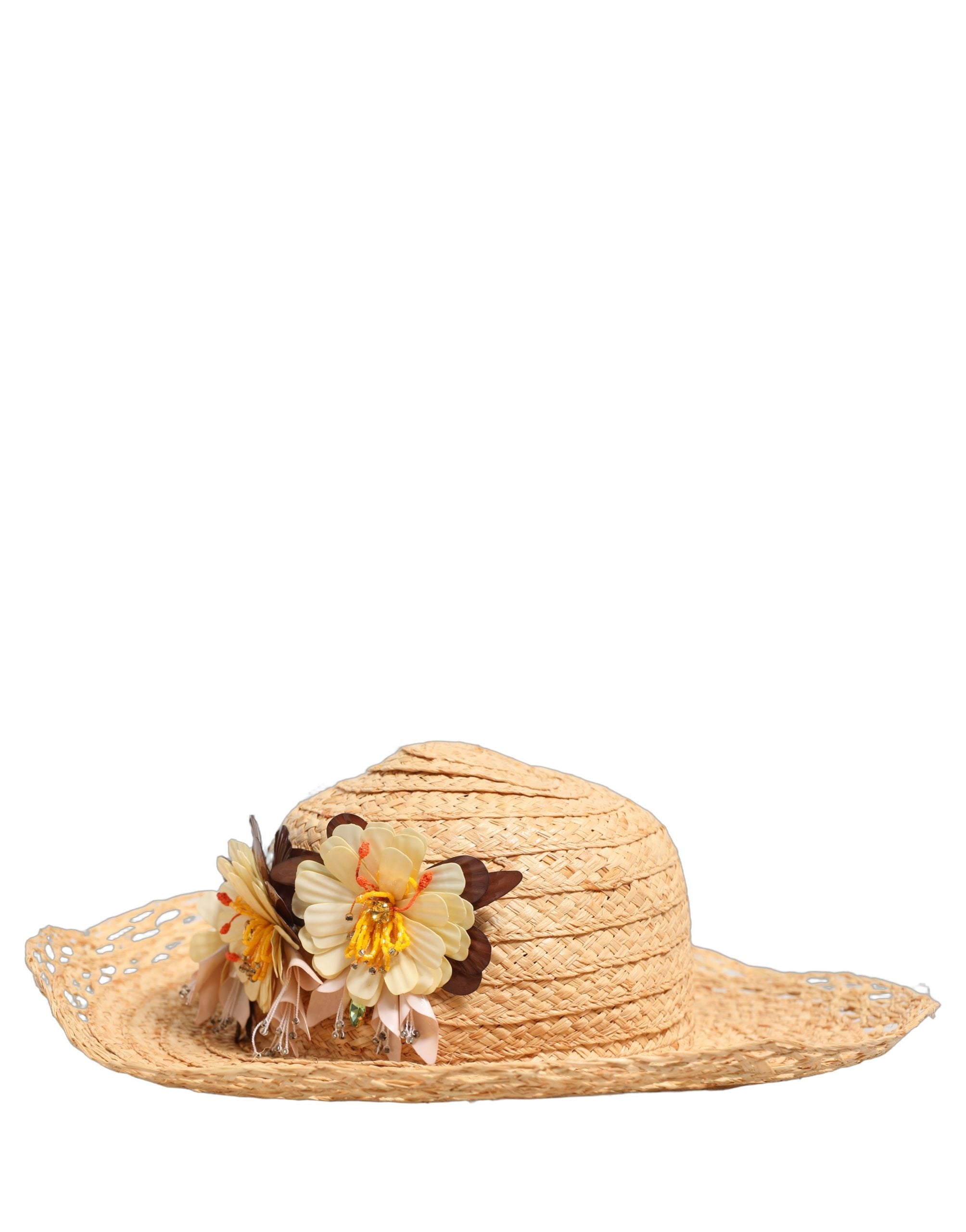 Dolce & Gabbana Women Beige Wide Brim Floral Bucket Capello Women's Hat
