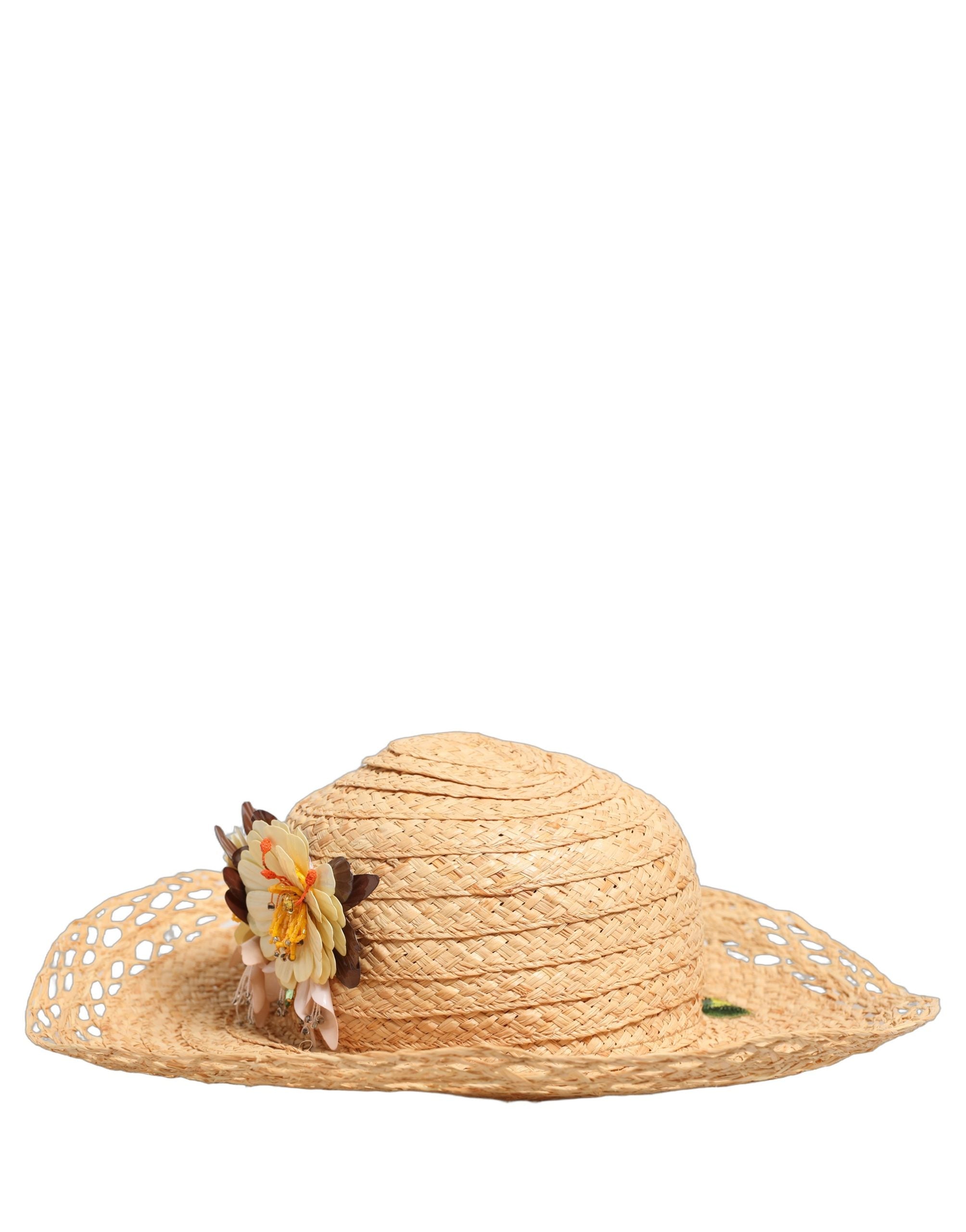 Dolce & Gabbana Women Beige Wide Brim Floral Bucket Capello Women's Hat