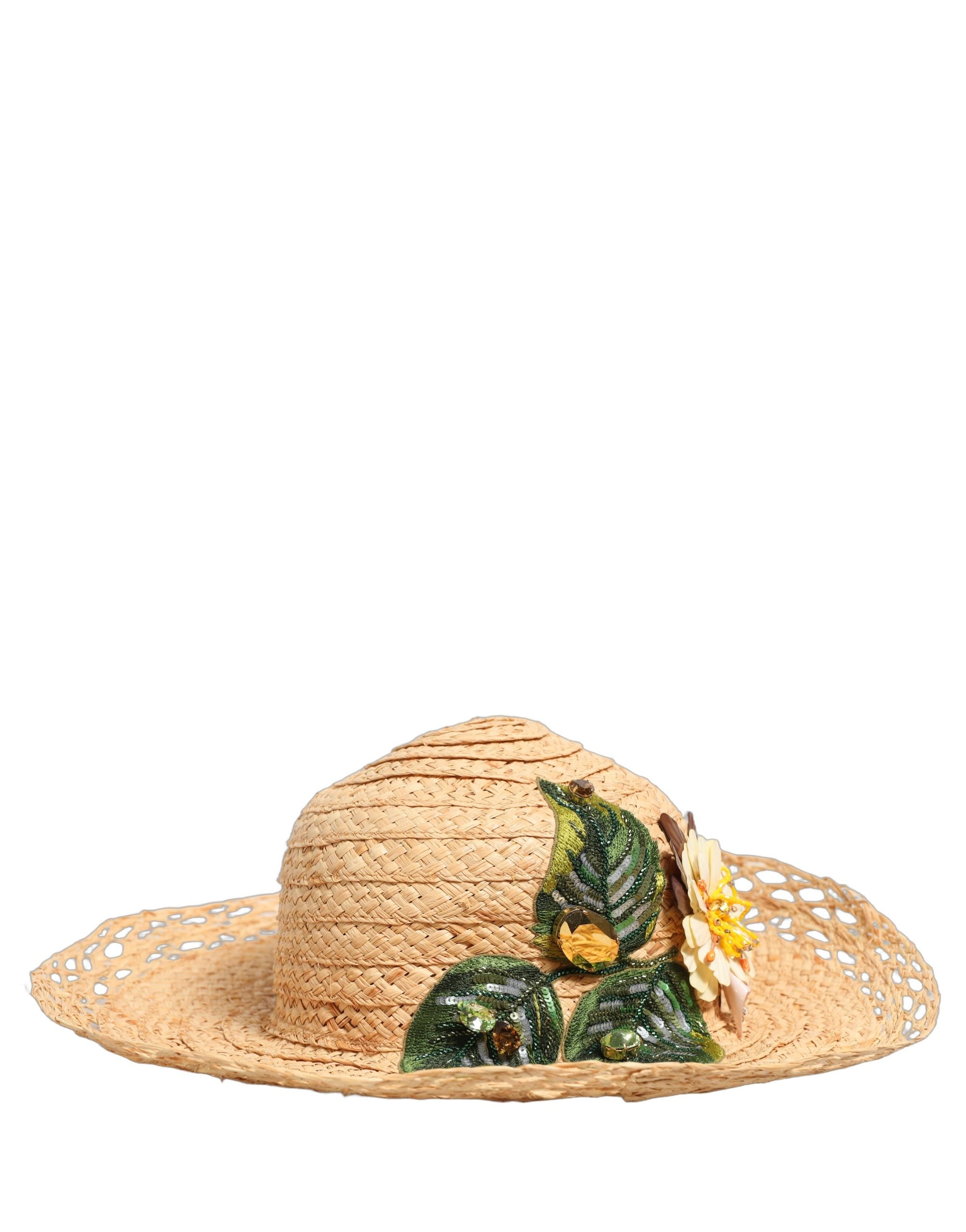 Dolce & Gabbana Women Beige Wide Brim Floral Bucket Capello Women's Hat