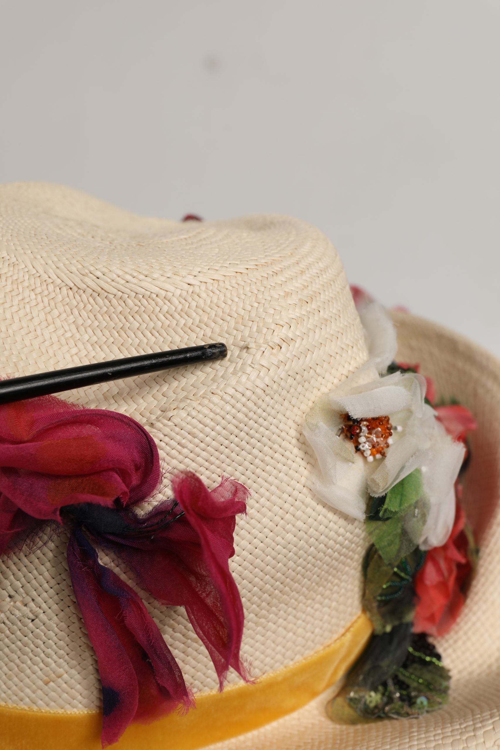 Dolce & Gabbana Women Beige Floral Apllique Straw Bucket Women's Hat (Pre-Owned)
