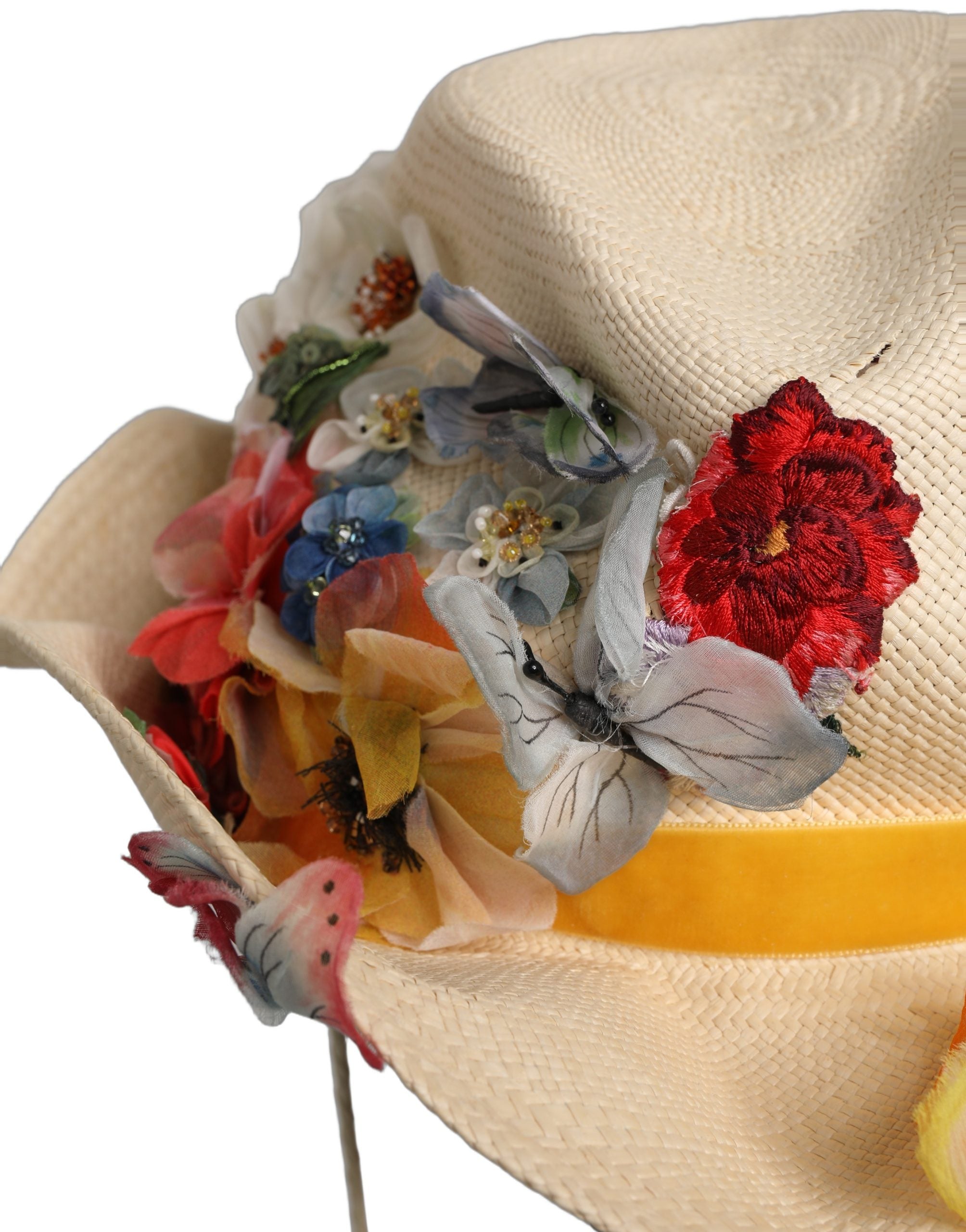Dolce & Gabbana Women Beige Floral Apllique Straw Bucket Women's Hat (Pre-Owned)