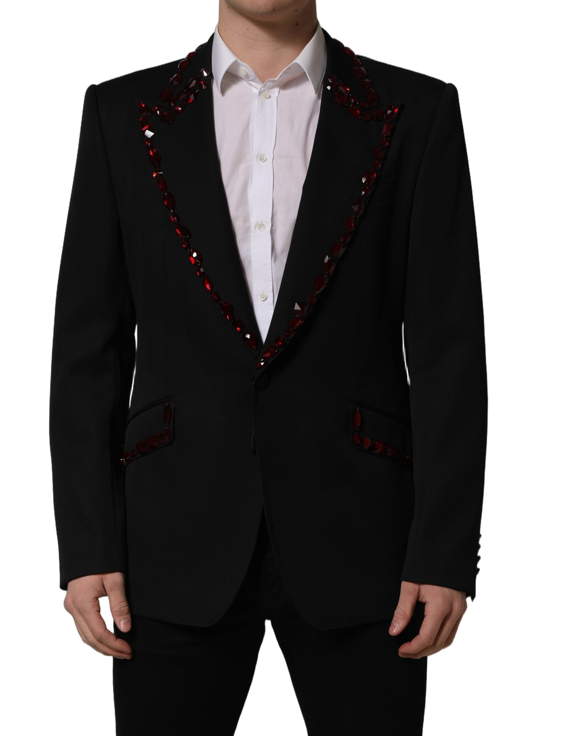 Dolce & Gabbana Black Crystal Embellished Coat Blazer Men's Jacket