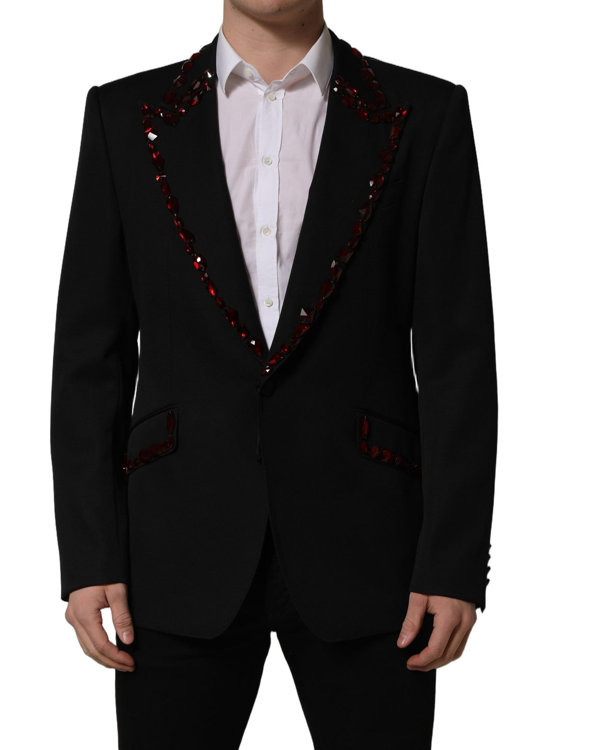 Dolce & Gabbana Black Crystal Embellished Coat Blazer Men's Jacket