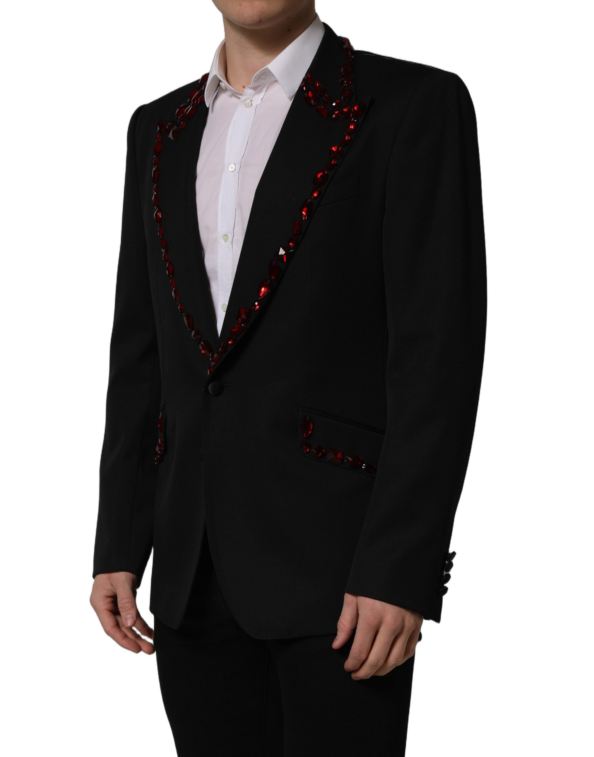 Dolce & Gabbana Black Crystal Embellished Coat Blazer Men's Jacket