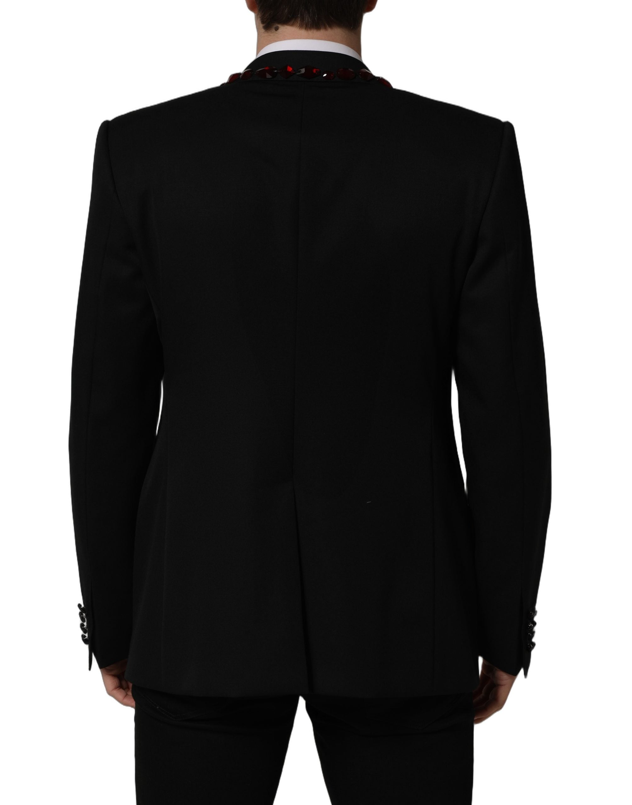 Dolce & Gabbana Black Crystal Embellished Coat Blazer Men's Jacket