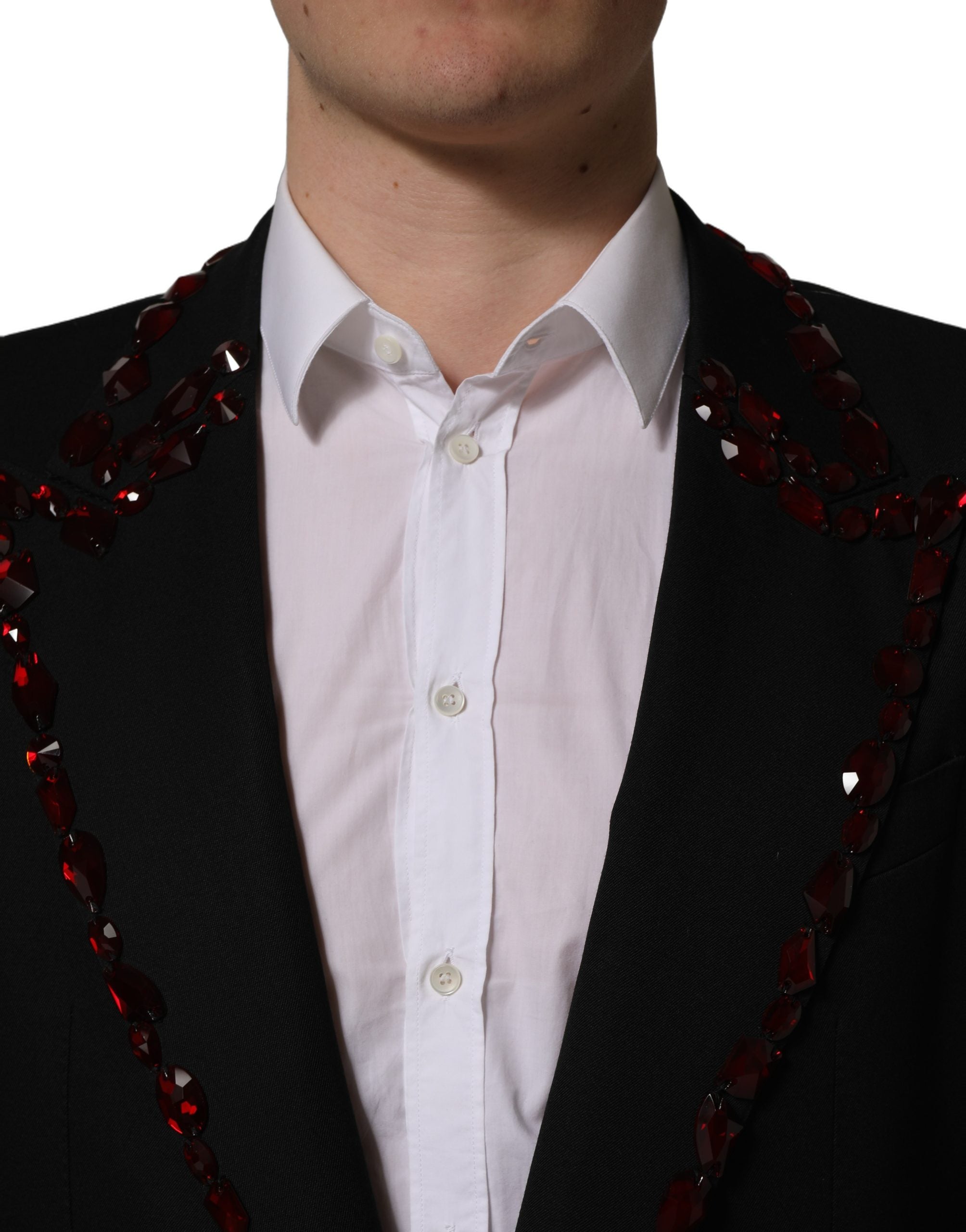 Dolce & Gabbana Black Crystal Embellished Coat Blazer Men's Jacket