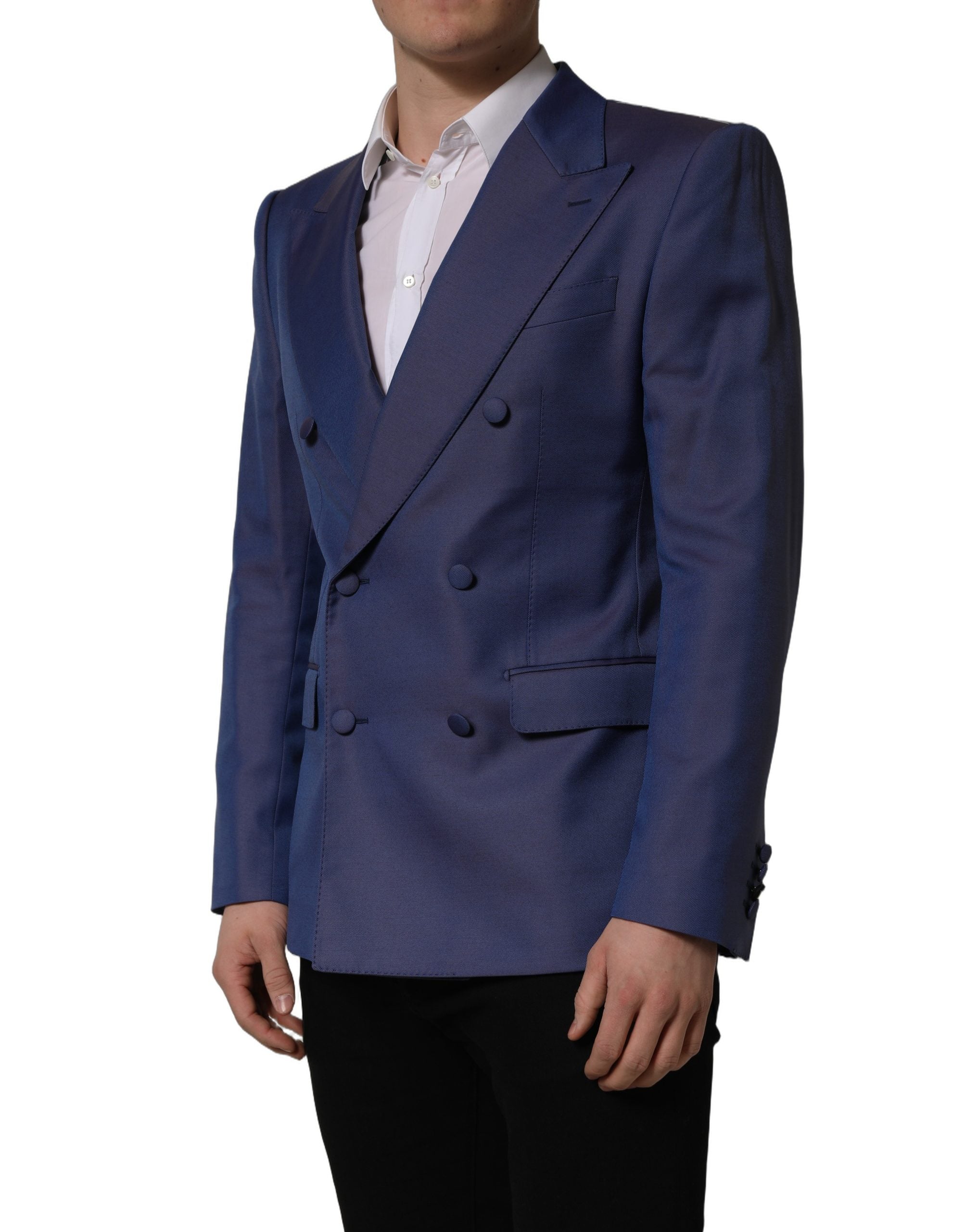 Dolce & Gabbana Blue Wool Double Breasted Men Blazer Men's Jacket