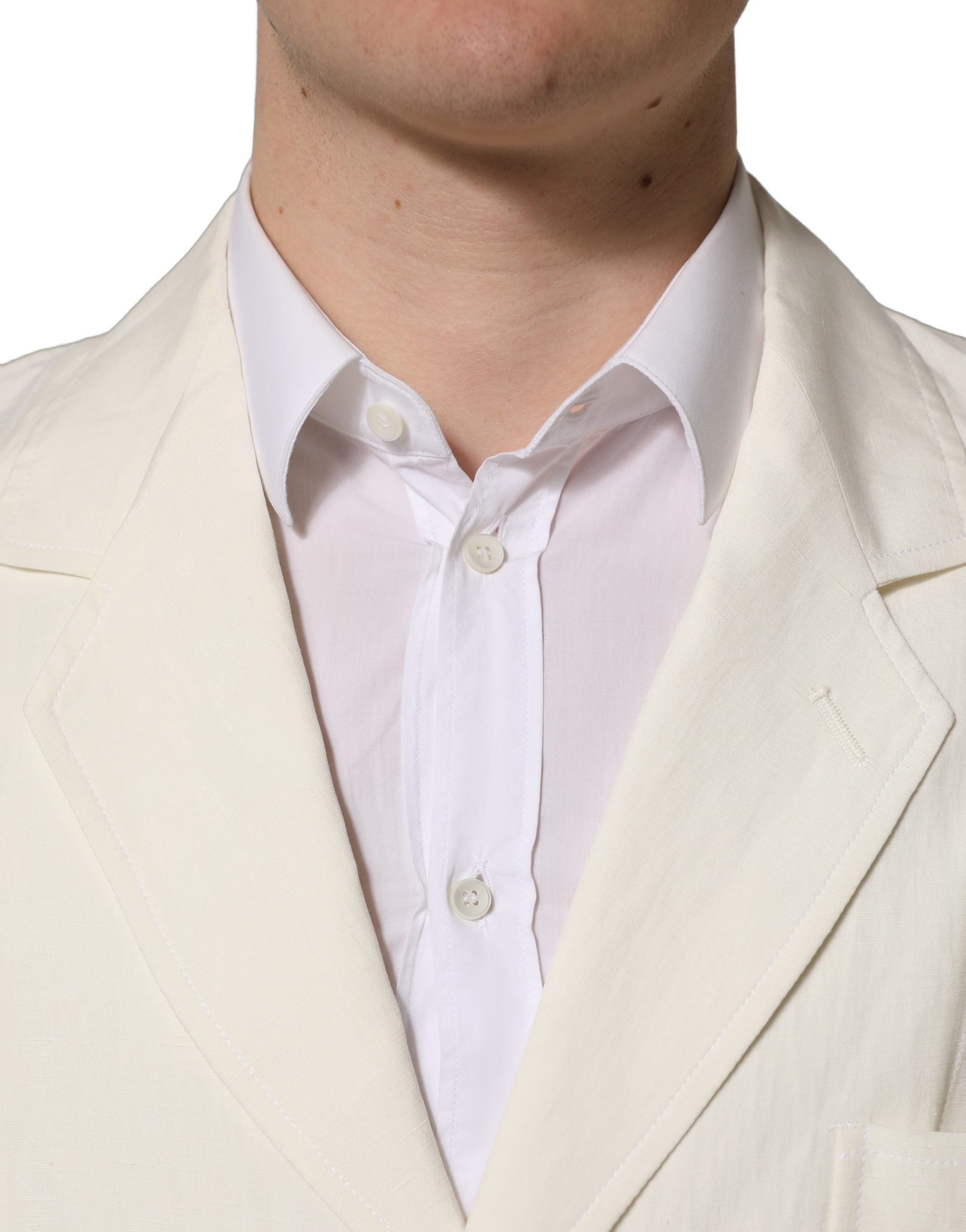 Dolce & Gabbana Off White Flax Single Breasted Blazer Men's Jacket