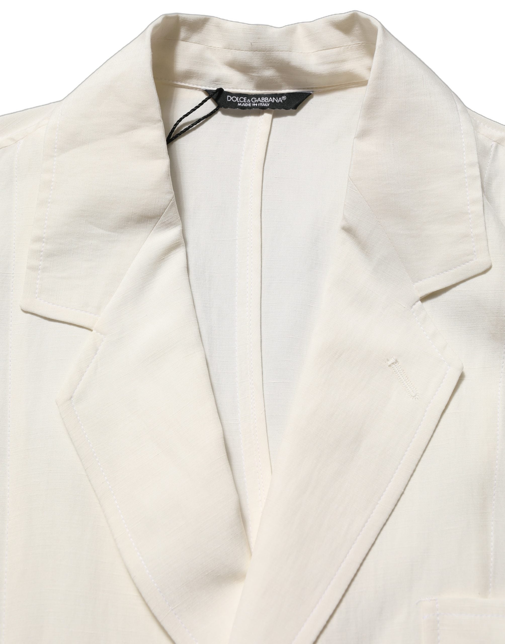 Dolce & Gabbana Off White Flax Single Breasted Blazer Men's Jacket