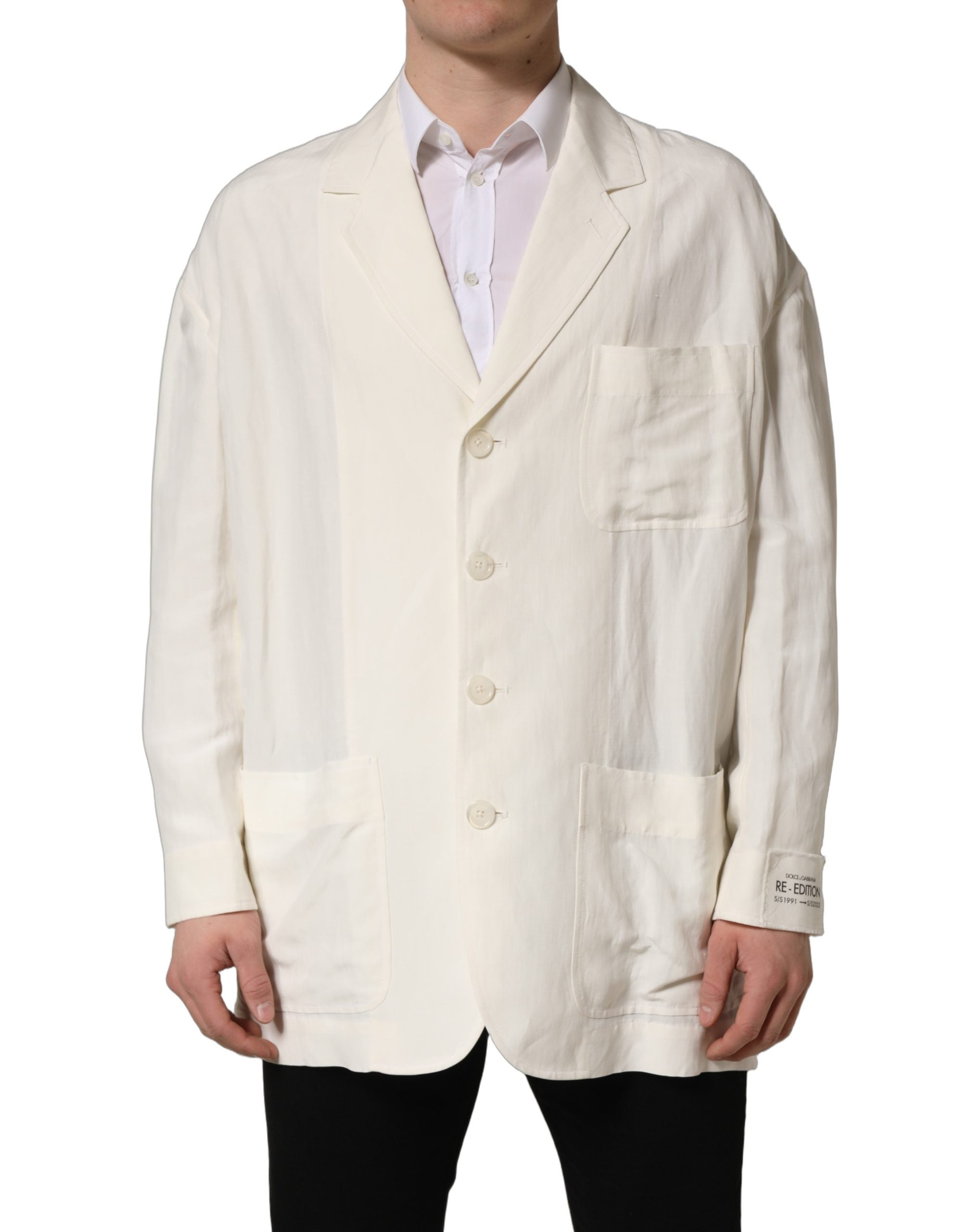 Dolce & Gabbana Off White Flax Single Breasted Blazer Men's Jacket