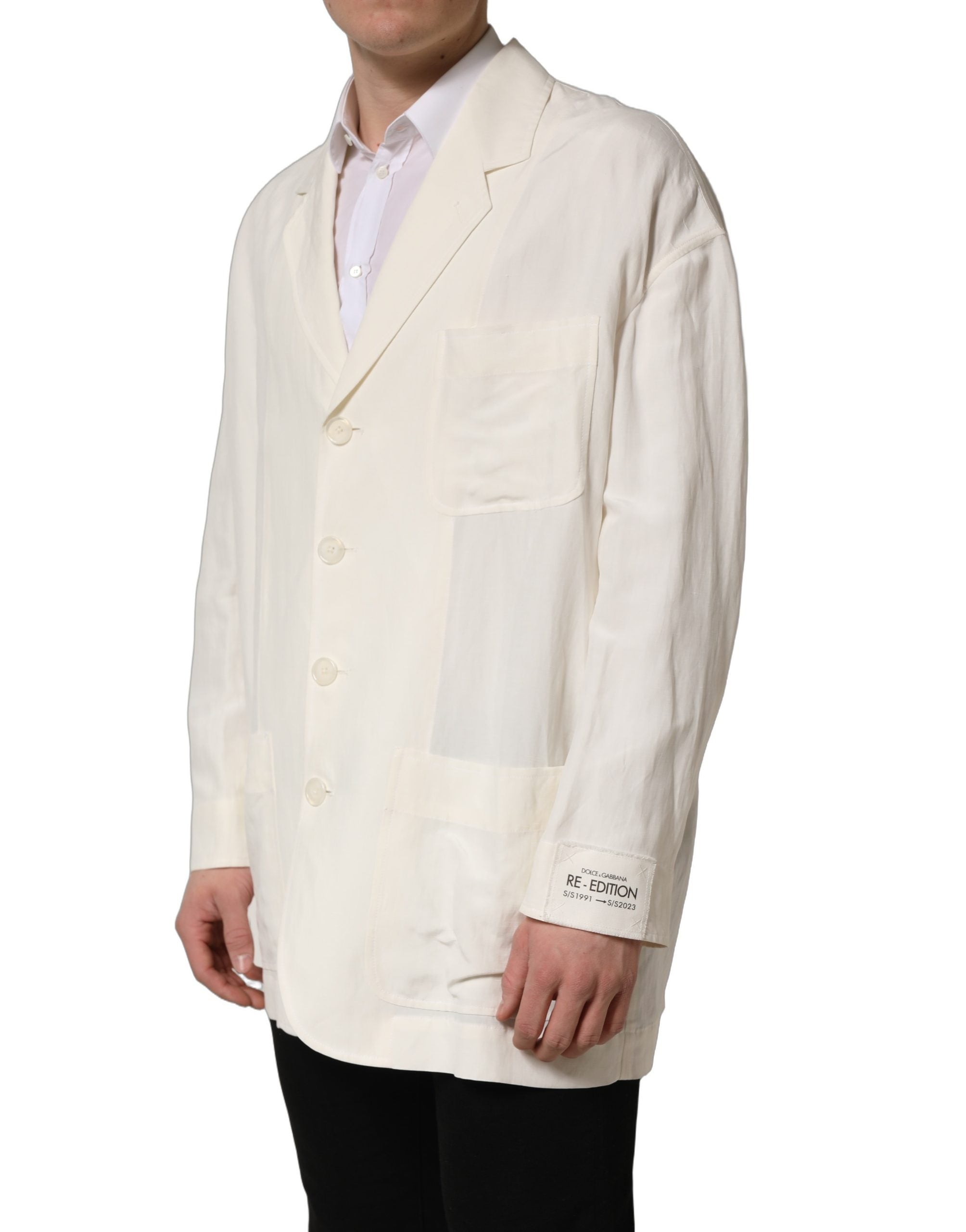 Dolce & Gabbana Off White Flax Single Breasted Blazer Men's Jacket
