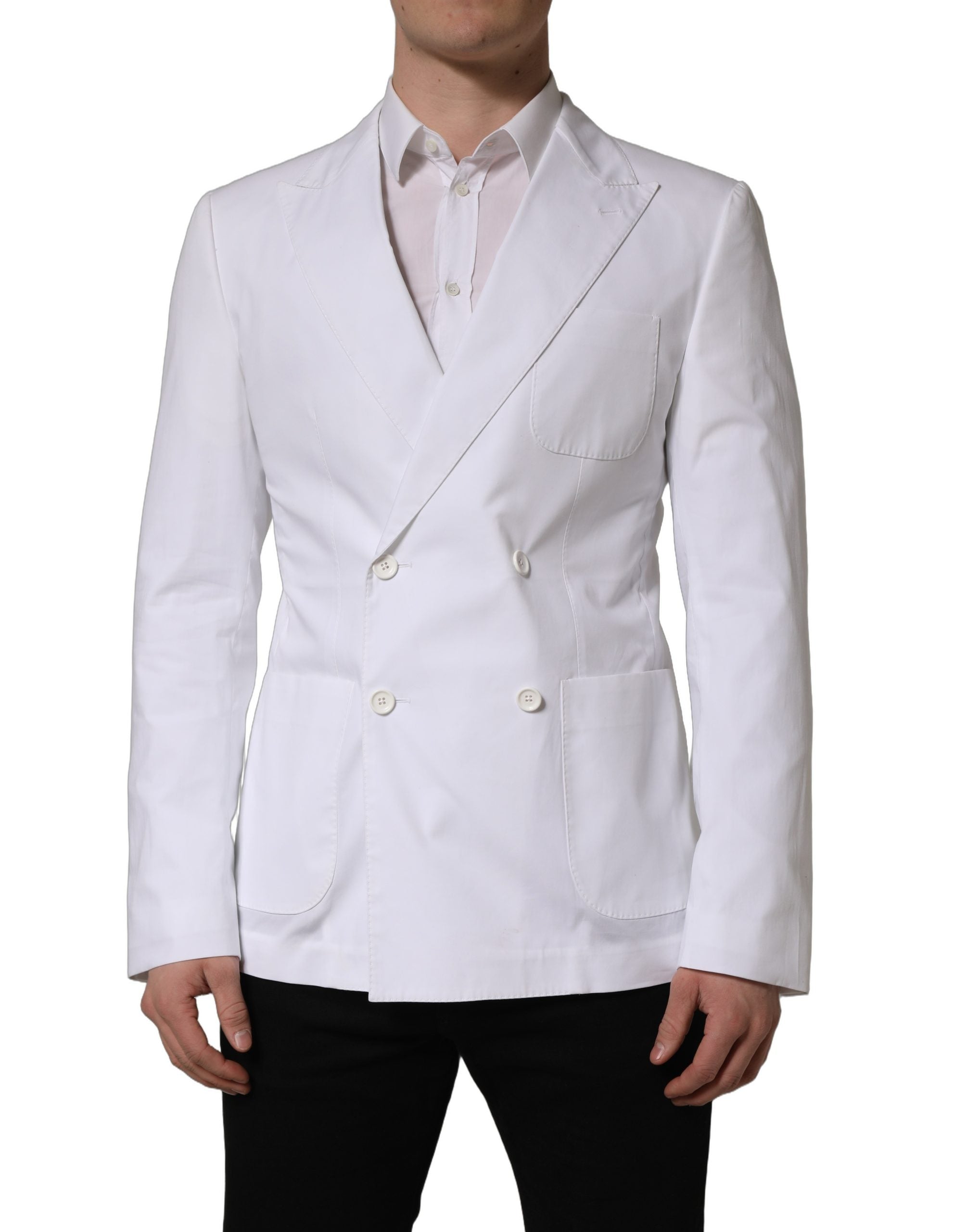 Dolce & Gabbana White Cotton Double Breasted Blazer Men's Jacket