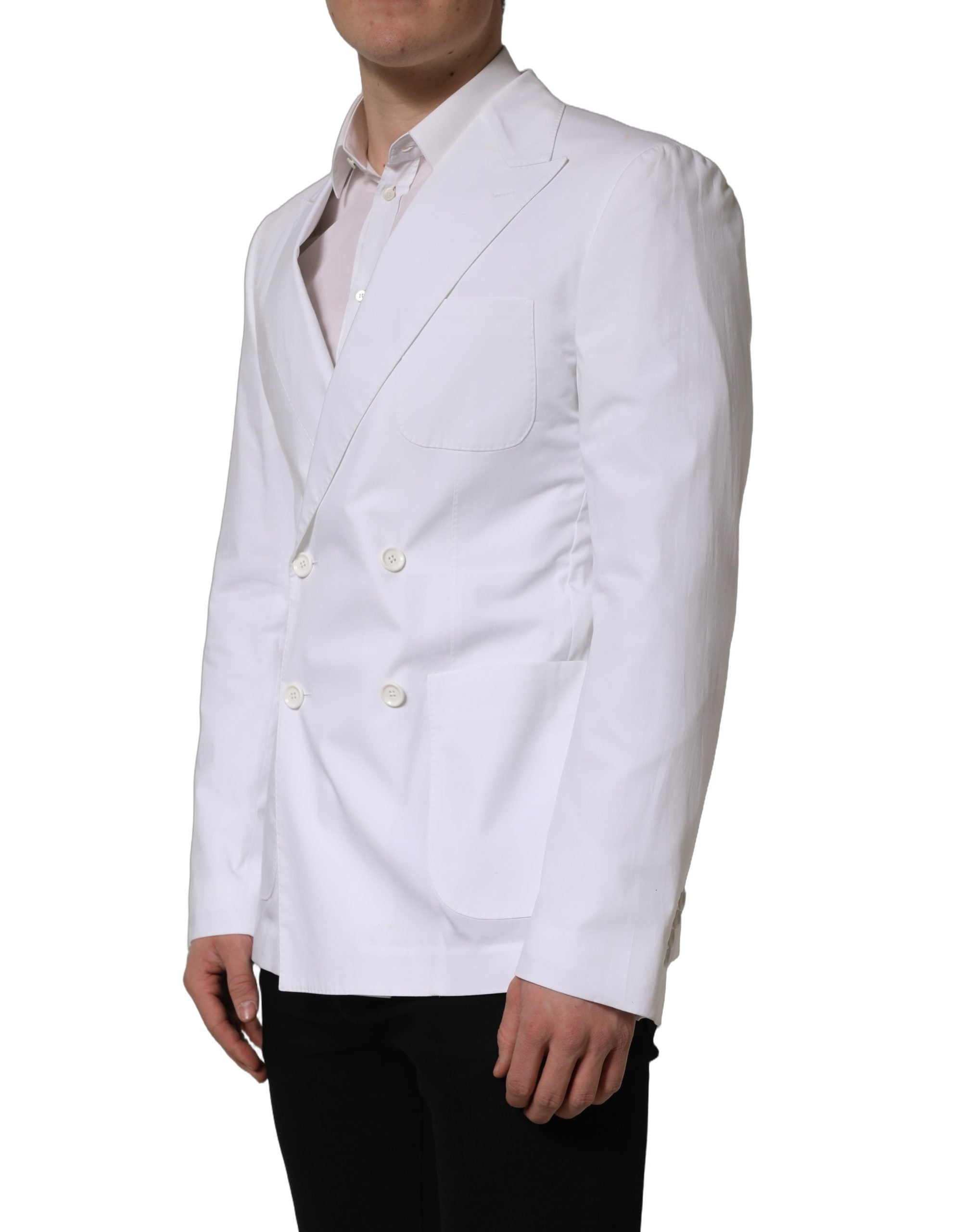 Dolce & Gabbana White Cotton Double Breasted Blazer Men's Jacket