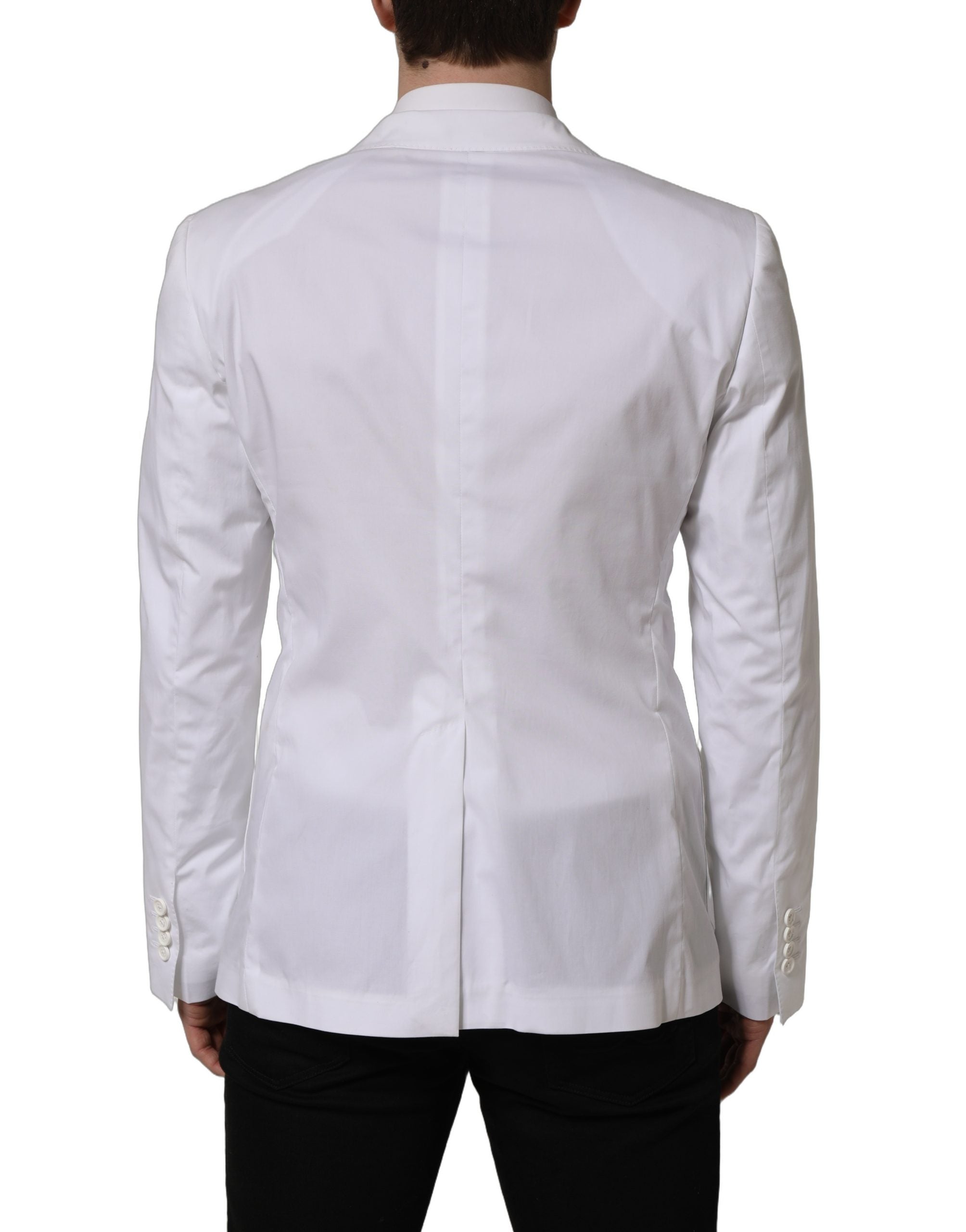 Dolce & Gabbana White Cotton Double Breasted Blazer Men's Jacket