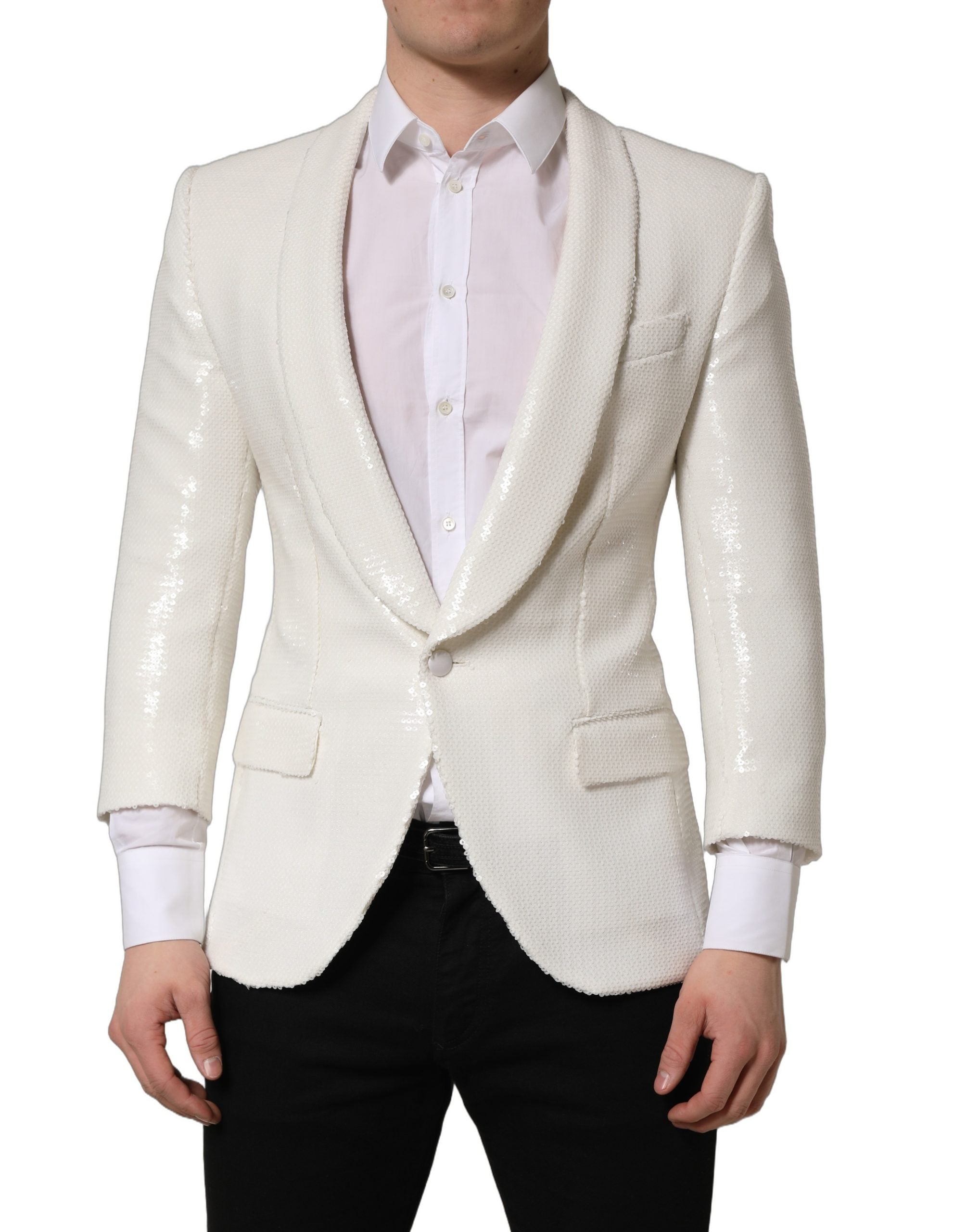 Dolce & Gabbana White Viscose Single Breasted Blazer Men's Jacket