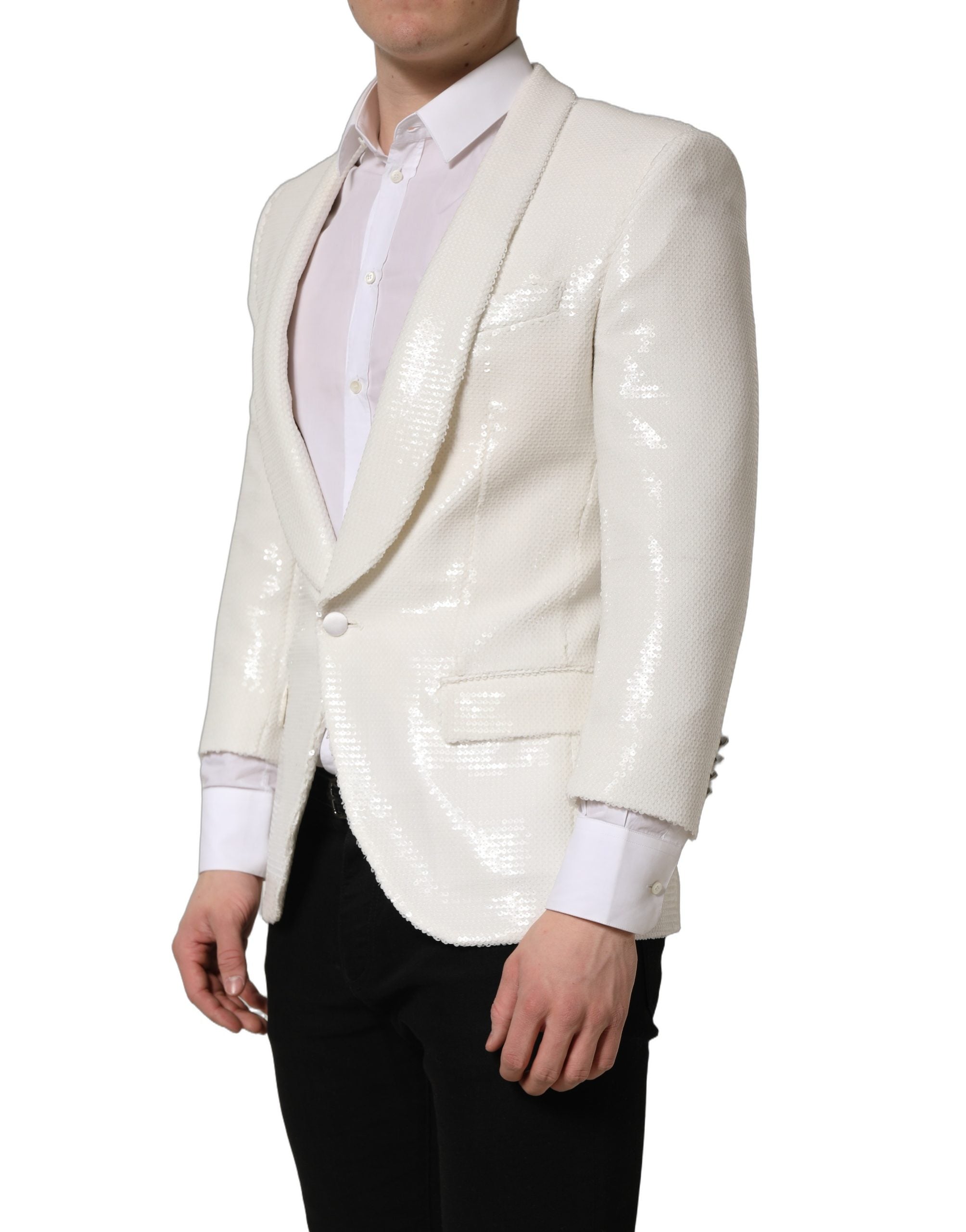 Dolce & Gabbana White Viscose Single Breasted Blazer Men's Jacket