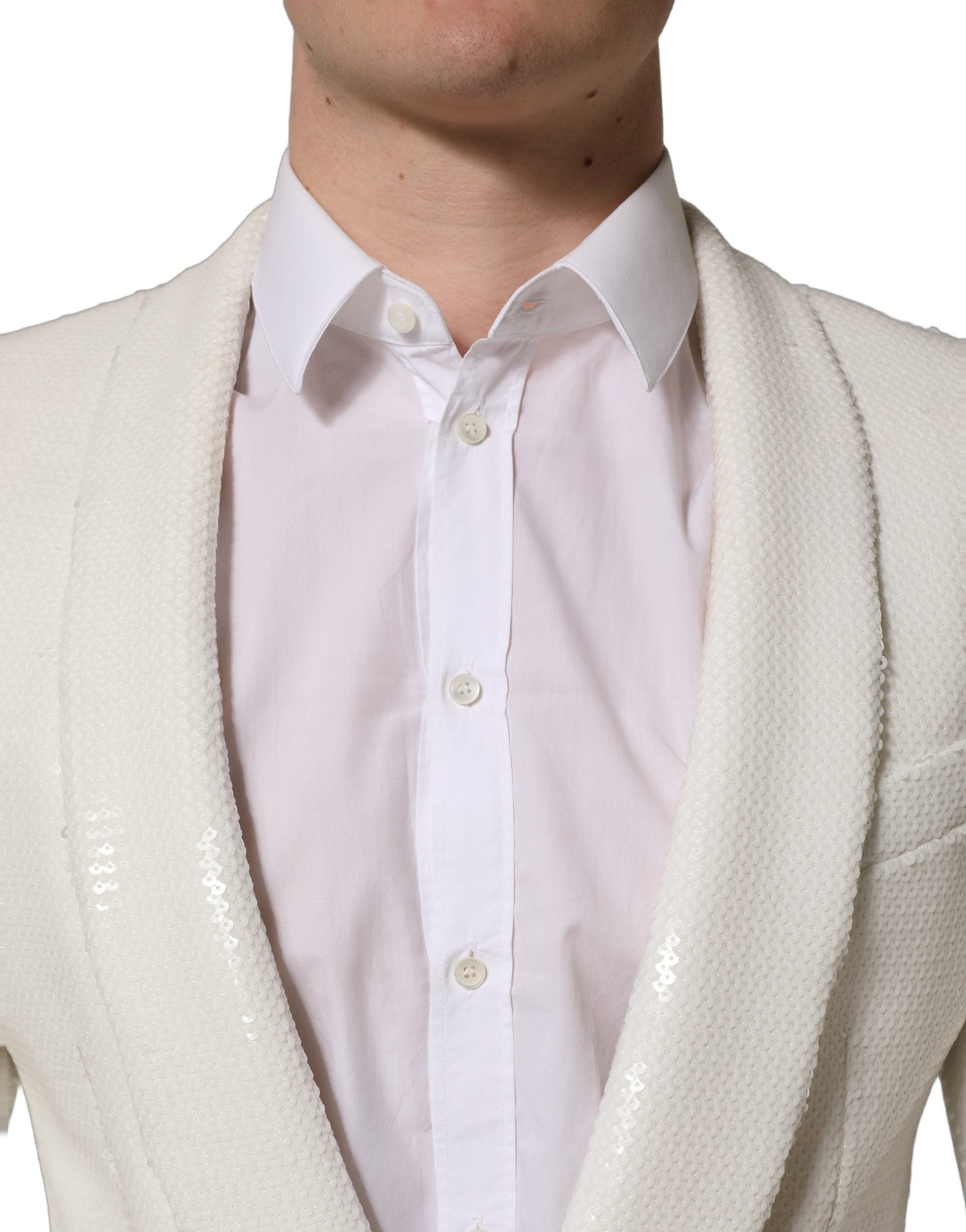 Dolce & Gabbana White Viscose Single Breasted Blazer Men's Jacket