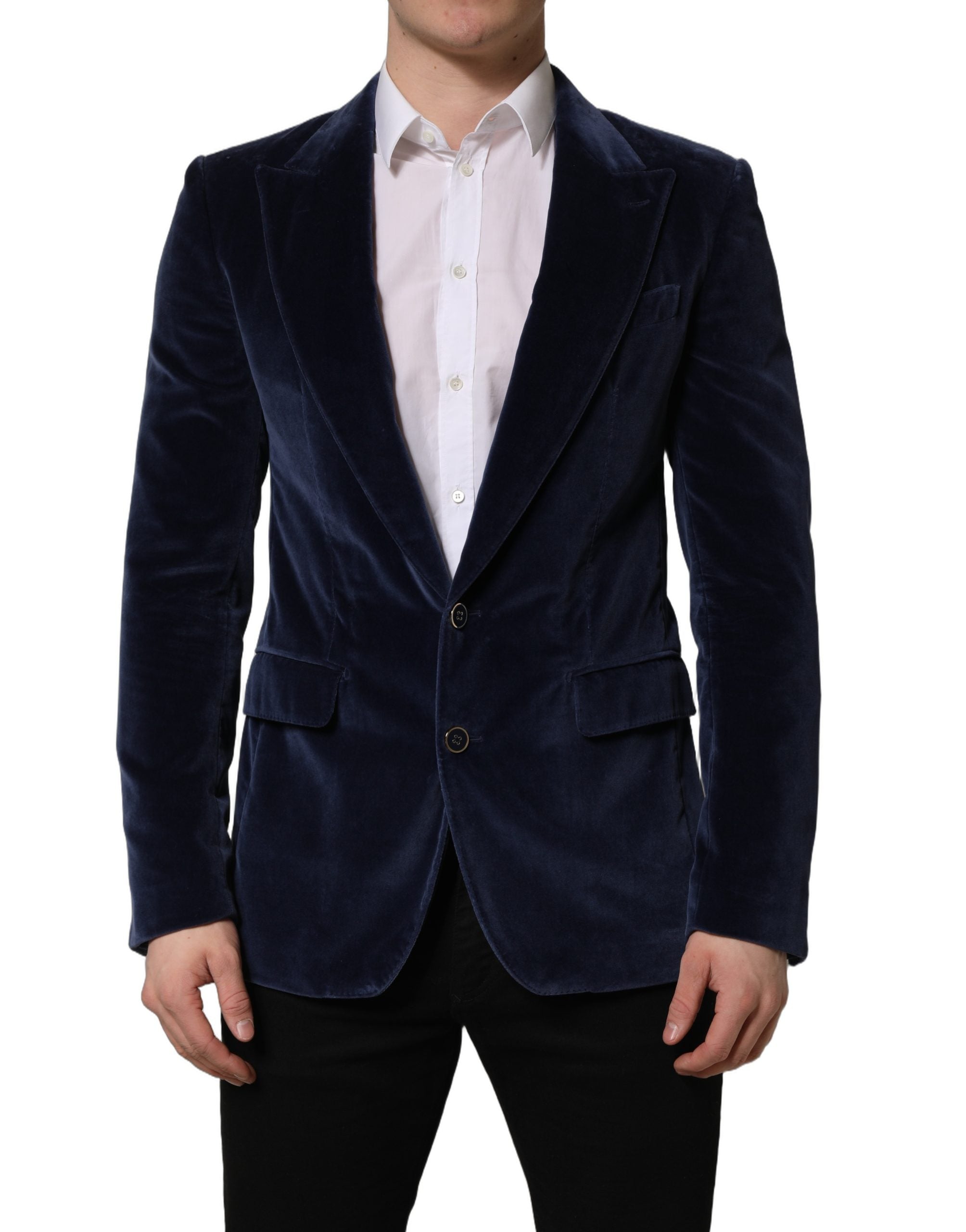 Dolce & Gabbana Blue Velvet Single Breasted Blazer Men's Jacket