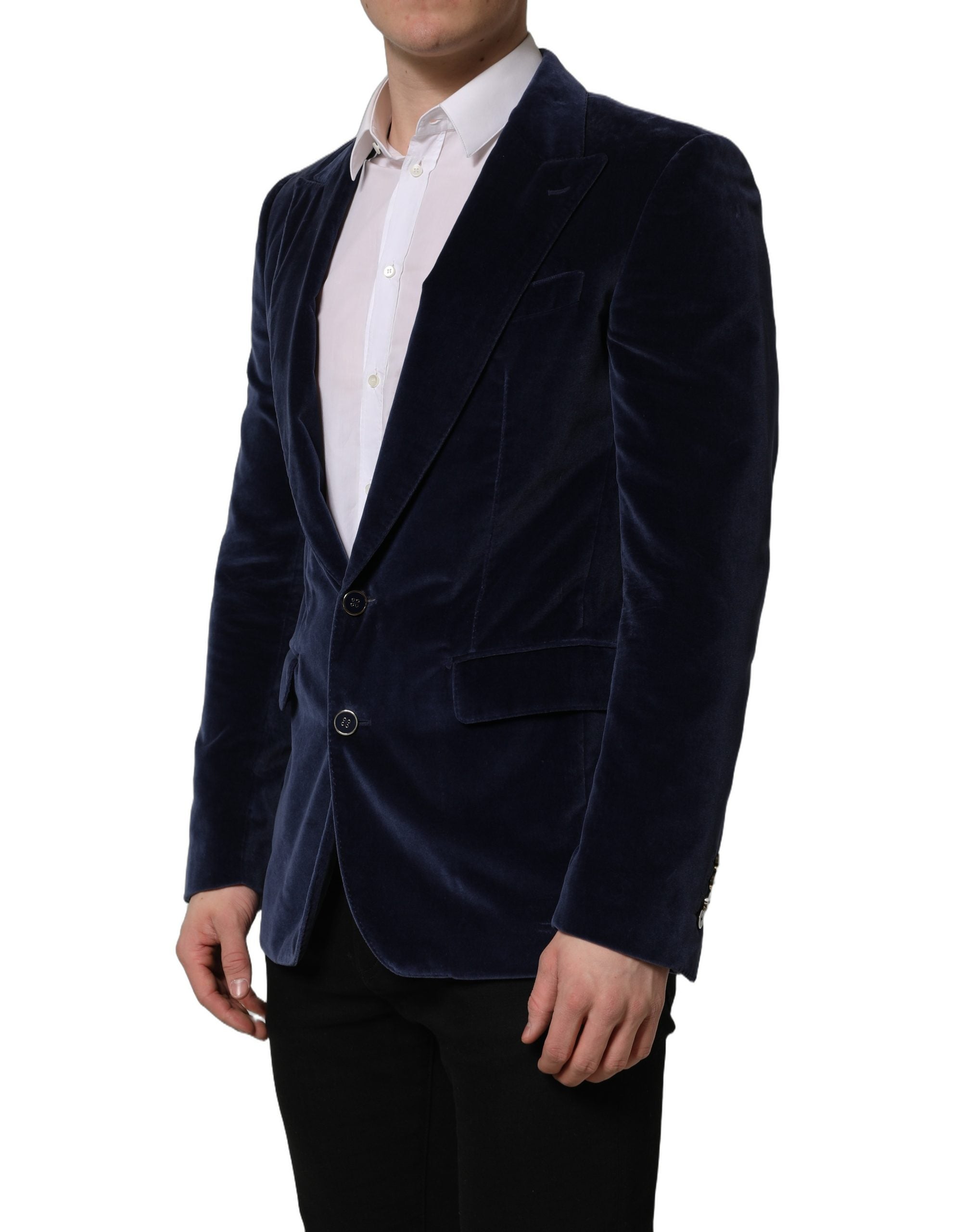 Dolce & Gabbana Blue Velvet Single Breasted Blazer Men's Jacket