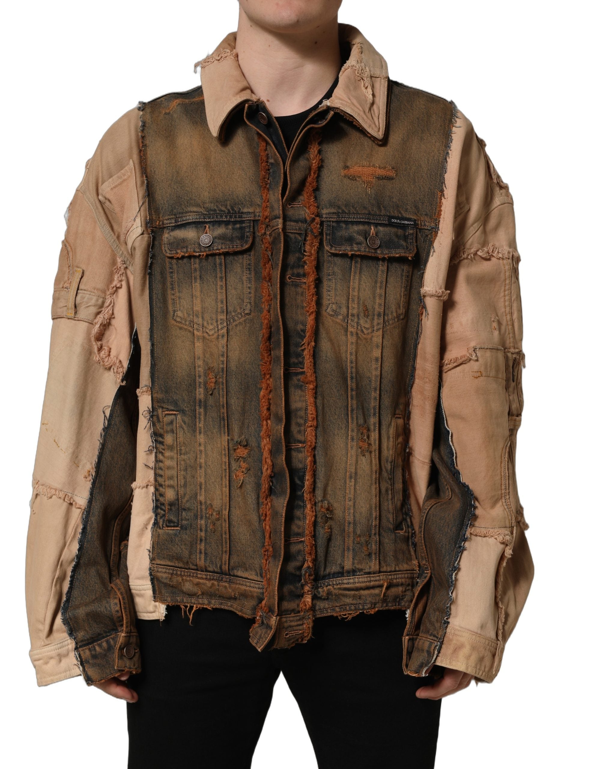 Dolce & Gabbana Multicolor Raw Cut Panelled Denim Men Men's Jacket