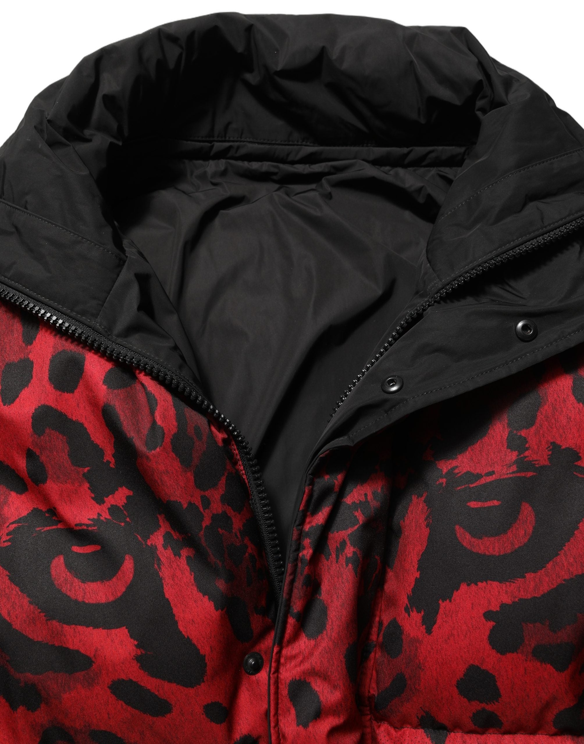 Dolce & Gabbana Red Black Reversible Animal Print Puffer Coat Men's Jacket