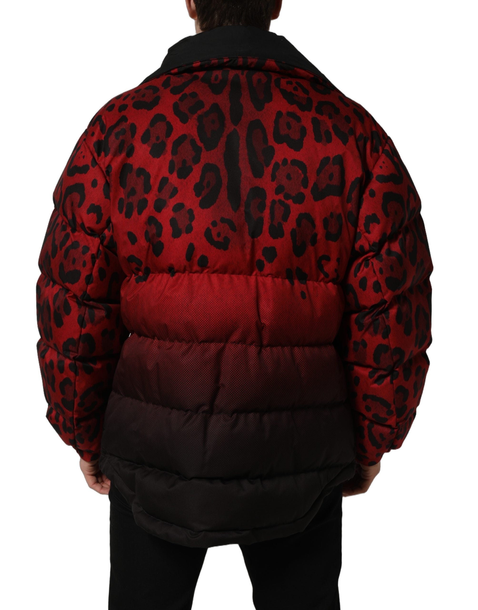 Dolce & Gabbana Red Black Reversible Animal Print Puffer Coat Men's Jacket