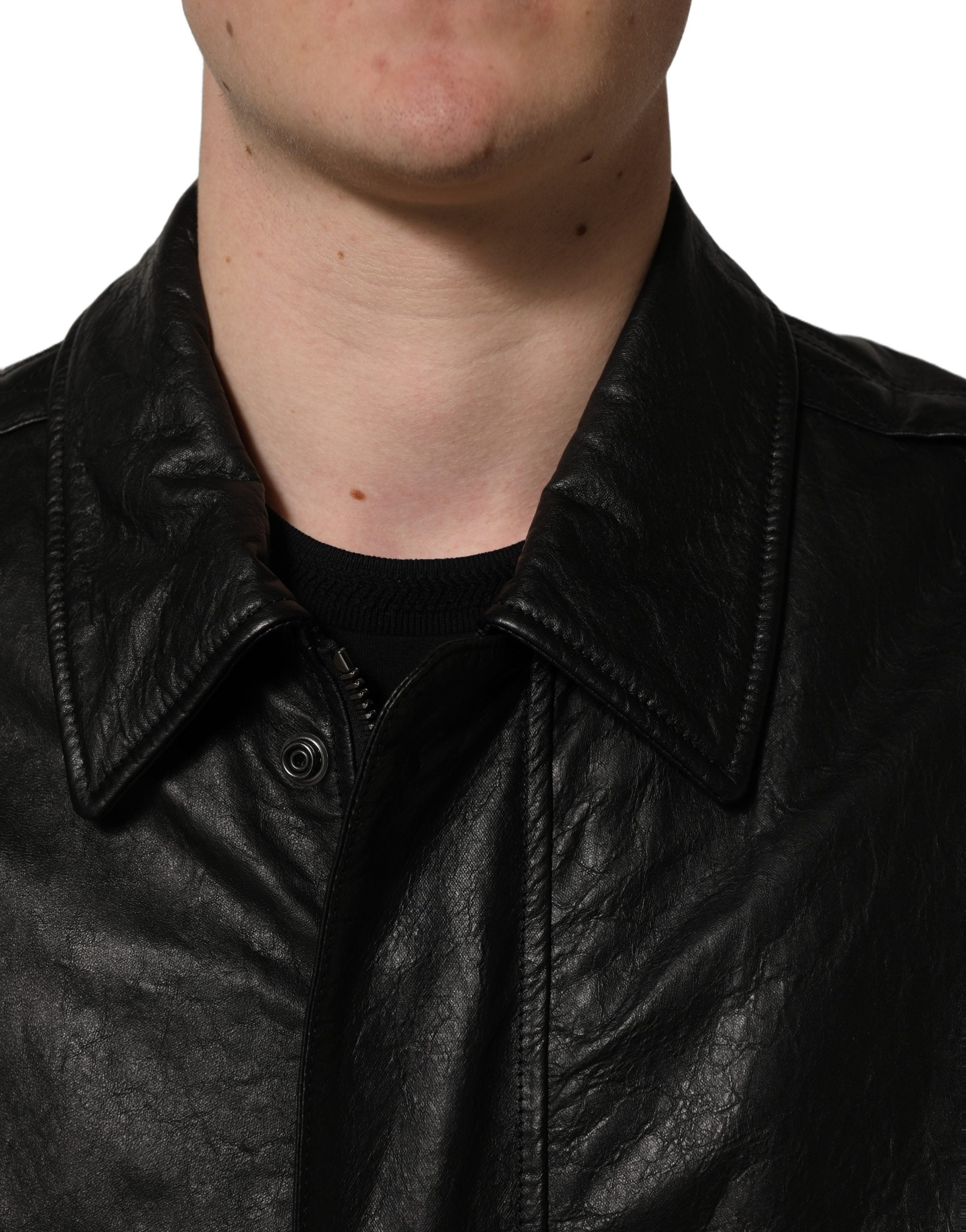 Dolce & Gabbana Black Leather Full Zip Men Biker Men's Jacket