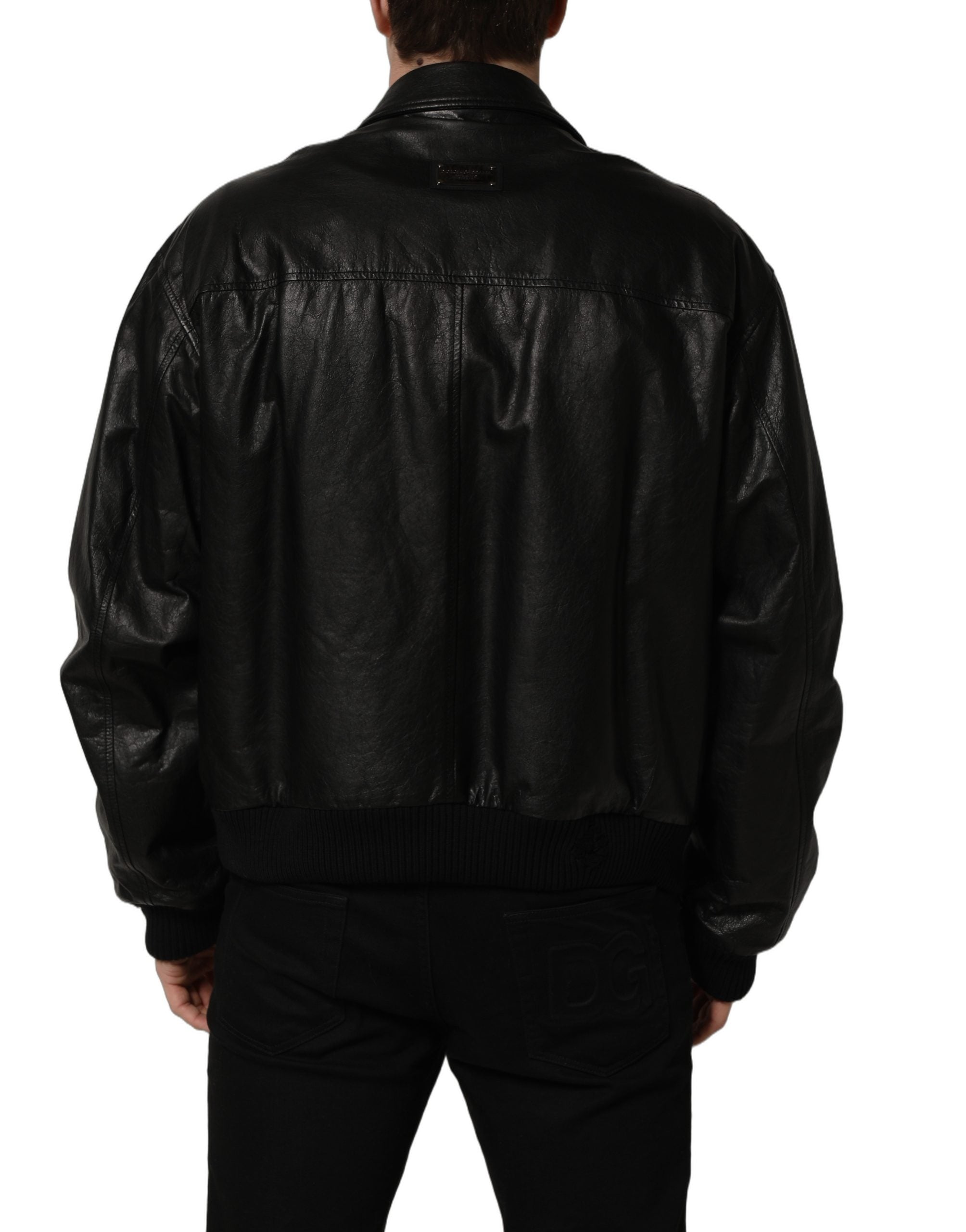 Dolce & Gabbana Black Leather Full Zip Men Biker Men's Jacket