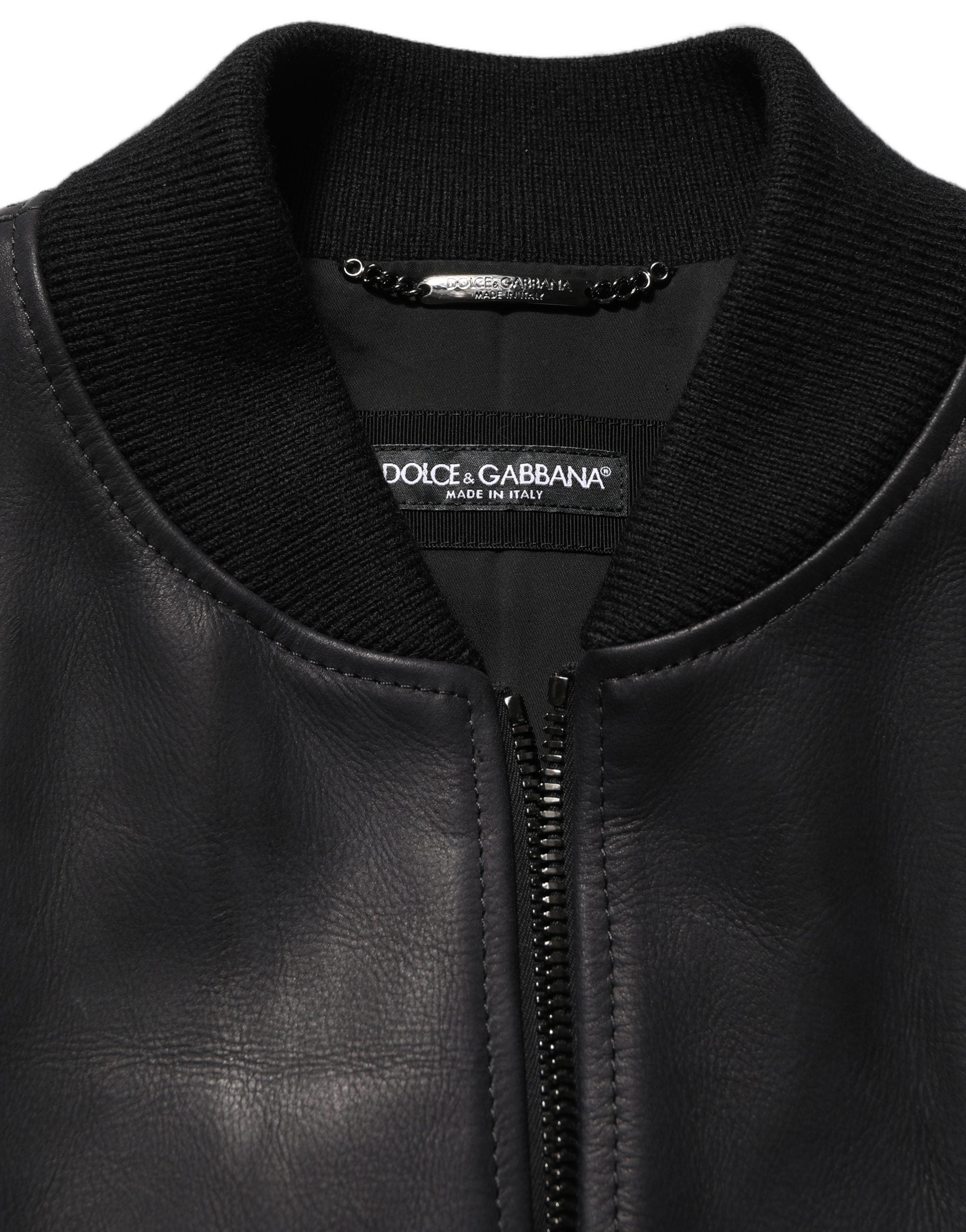 Dolce & Gabbana Black Leather Full Zip Men Biker Men's Jacket