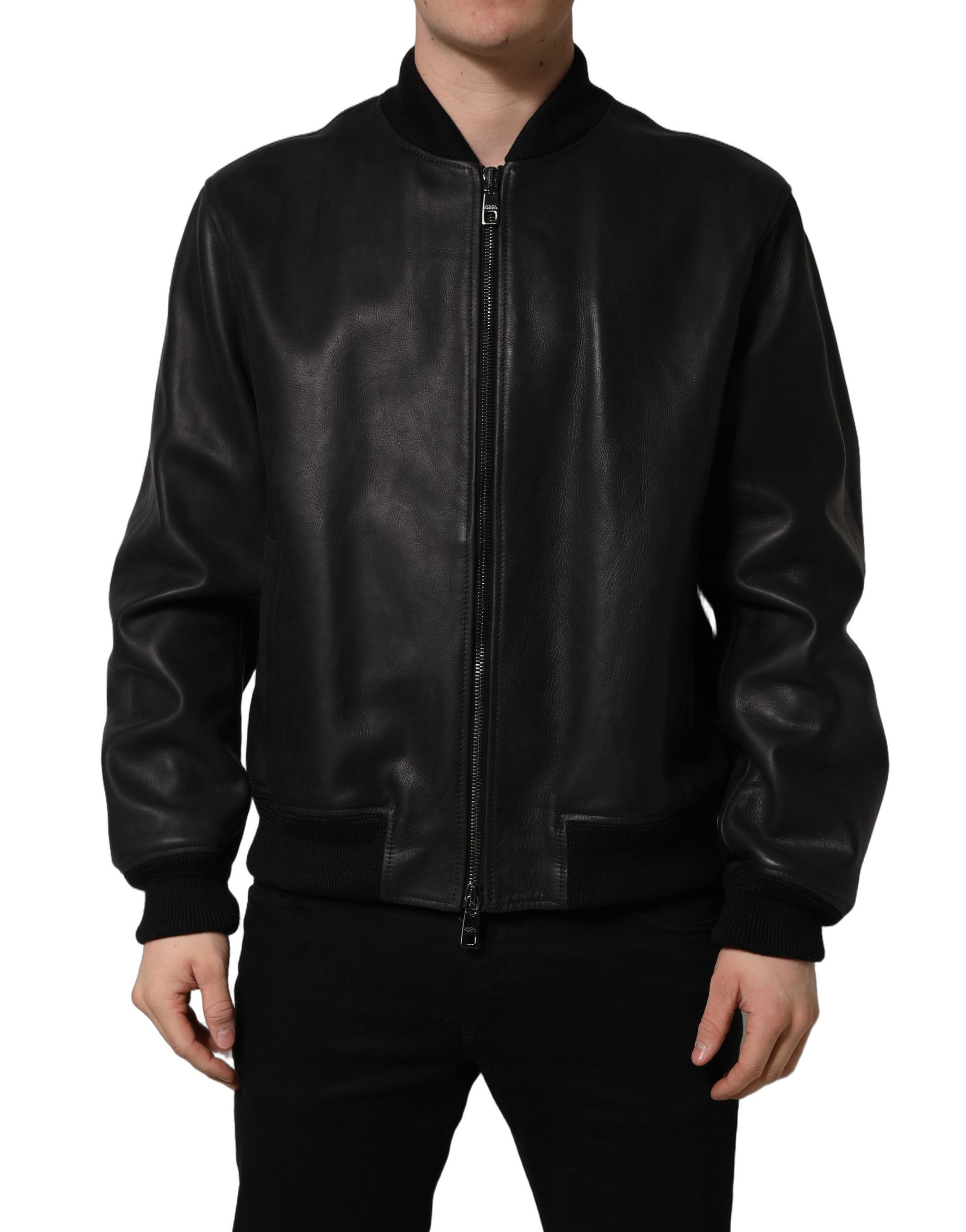 Dolce & Gabbana Black Leather Full Zip Men Biker Men's Jacket