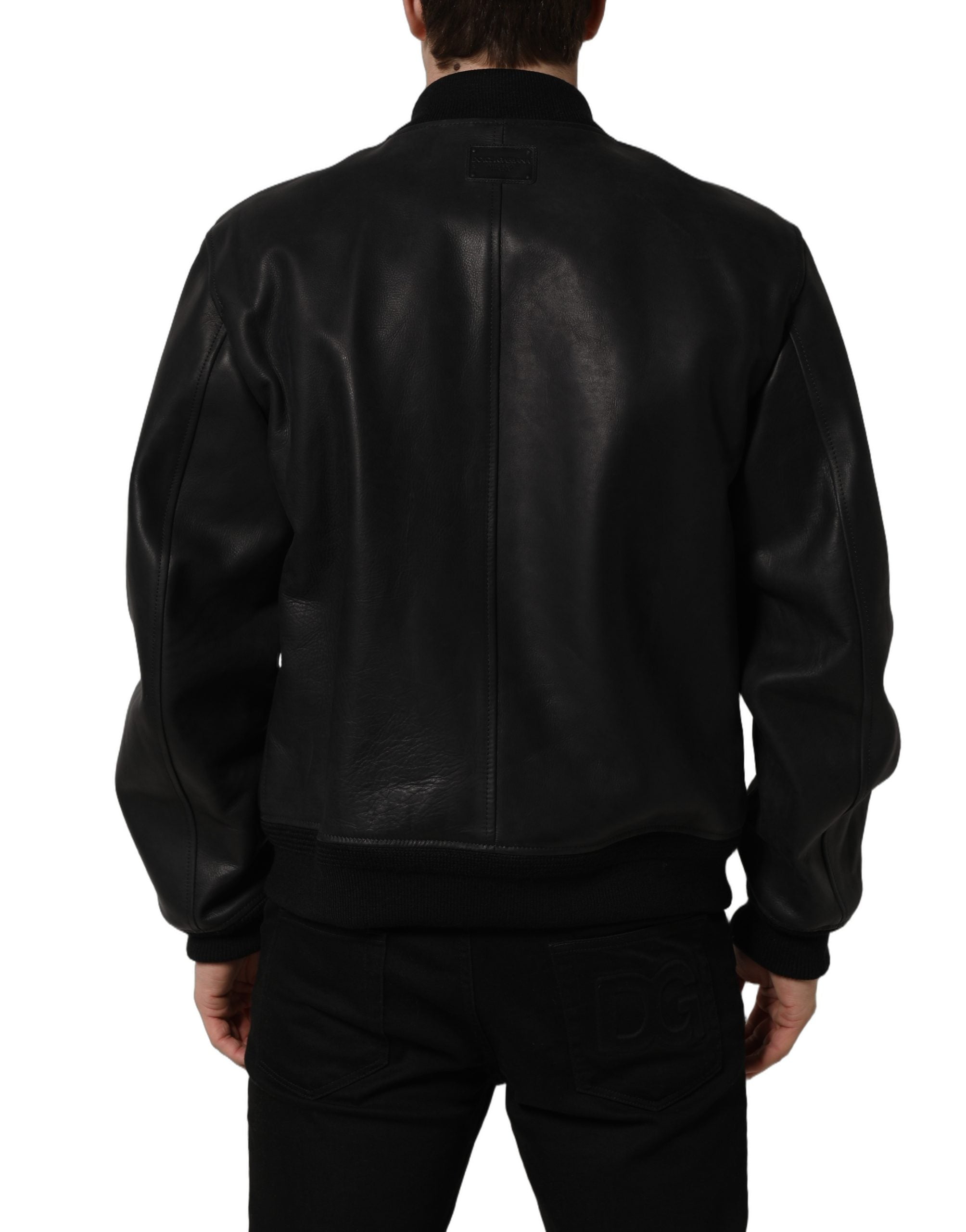 Dolce & Gabbana Black Leather Full Zip Men Biker Men's Jacket