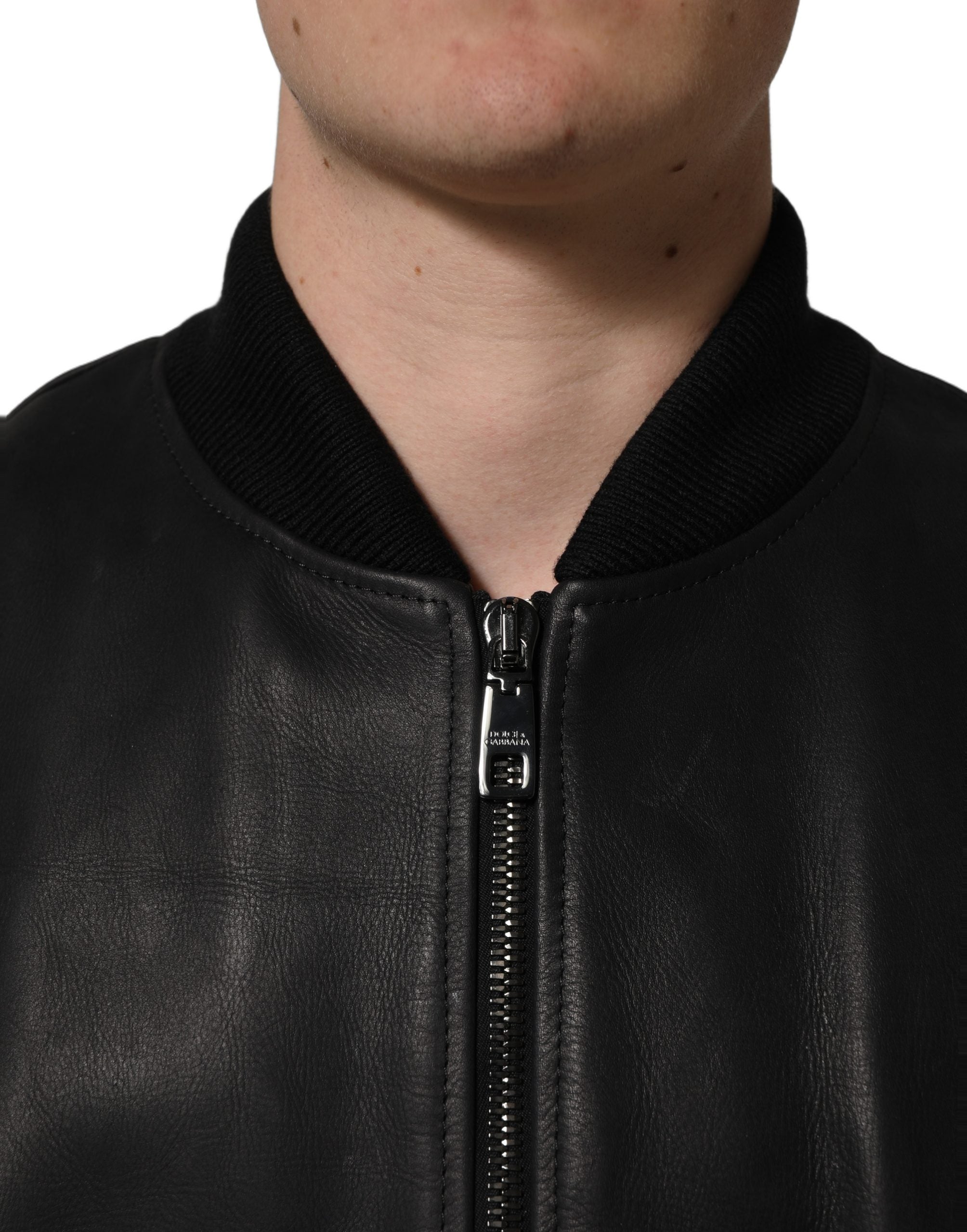 Dolce & Gabbana Black Leather Full Zip Men Biker Men's Jacket