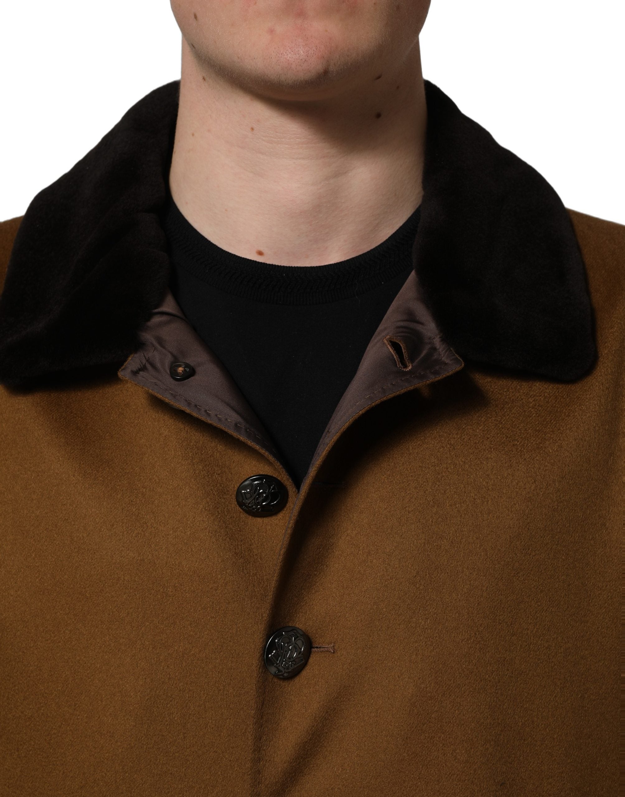 Dolce & Gabbana Brown Cashmere Mink Fur Men Overcoat Men's Jacket