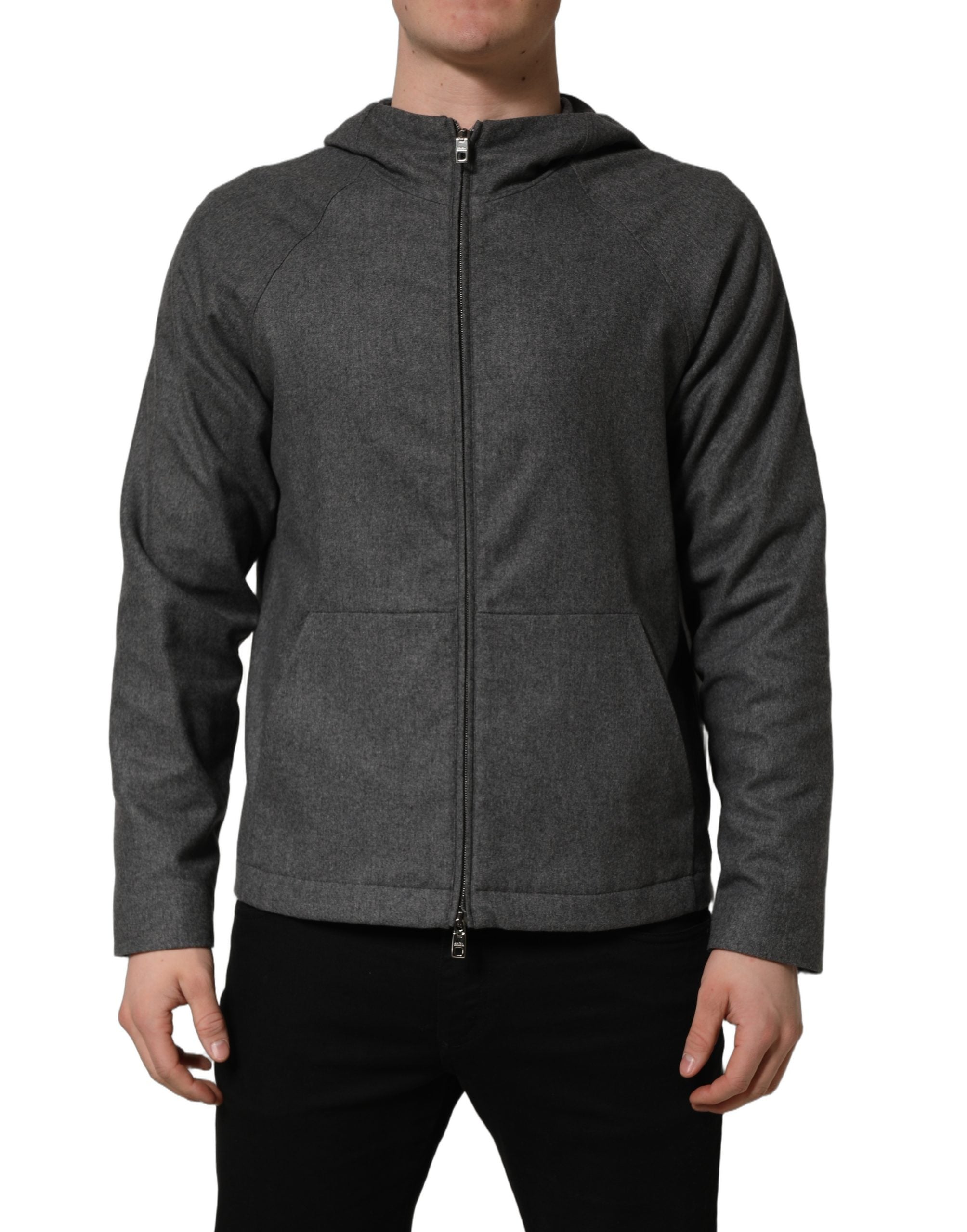 Dolce & Gabbana Gray Cotton Men Hooded Full Zip Bomber Men's Jacket