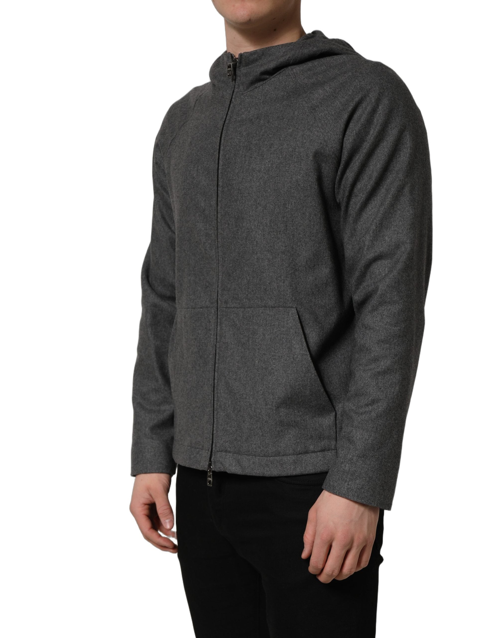 Dolce & Gabbana Gray Cotton Men Hooded Full Zip Bomber Men's Jacket
